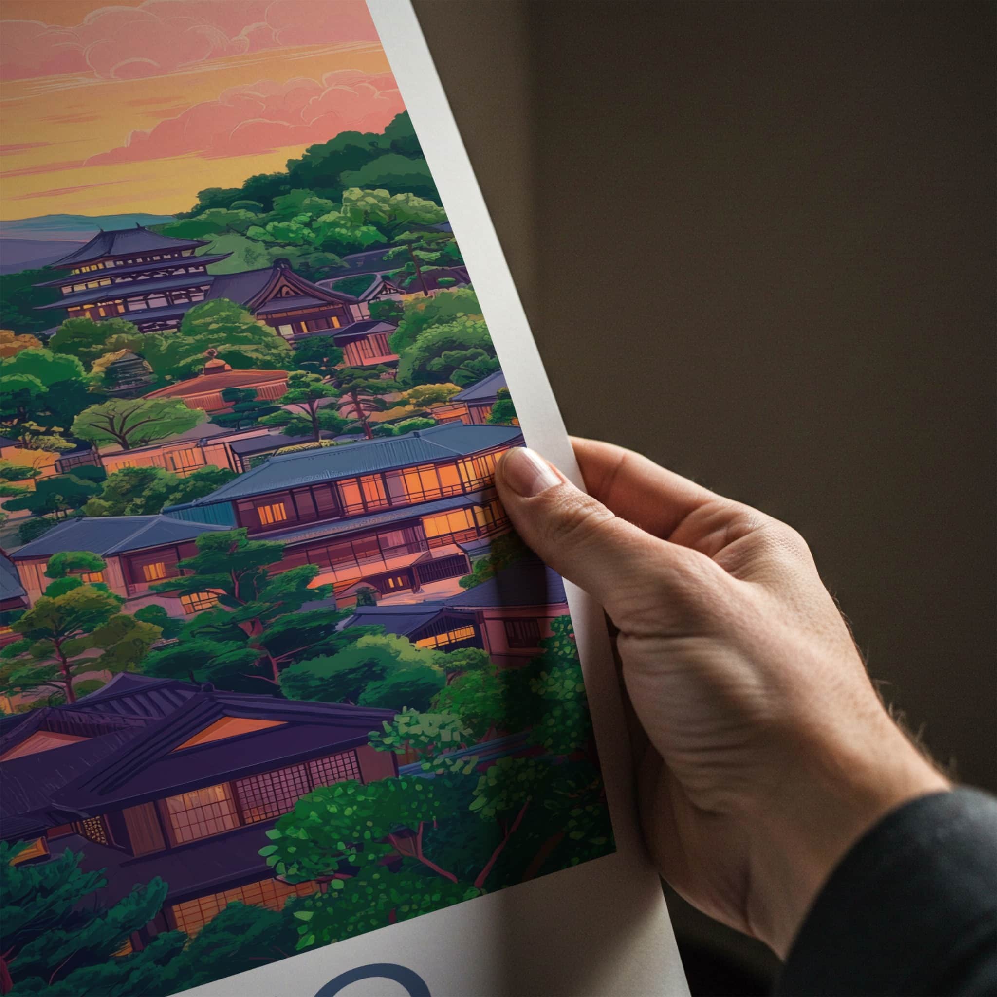 Kyoto Poster - Japan Travel Art - Green Hillside Village Home Decor