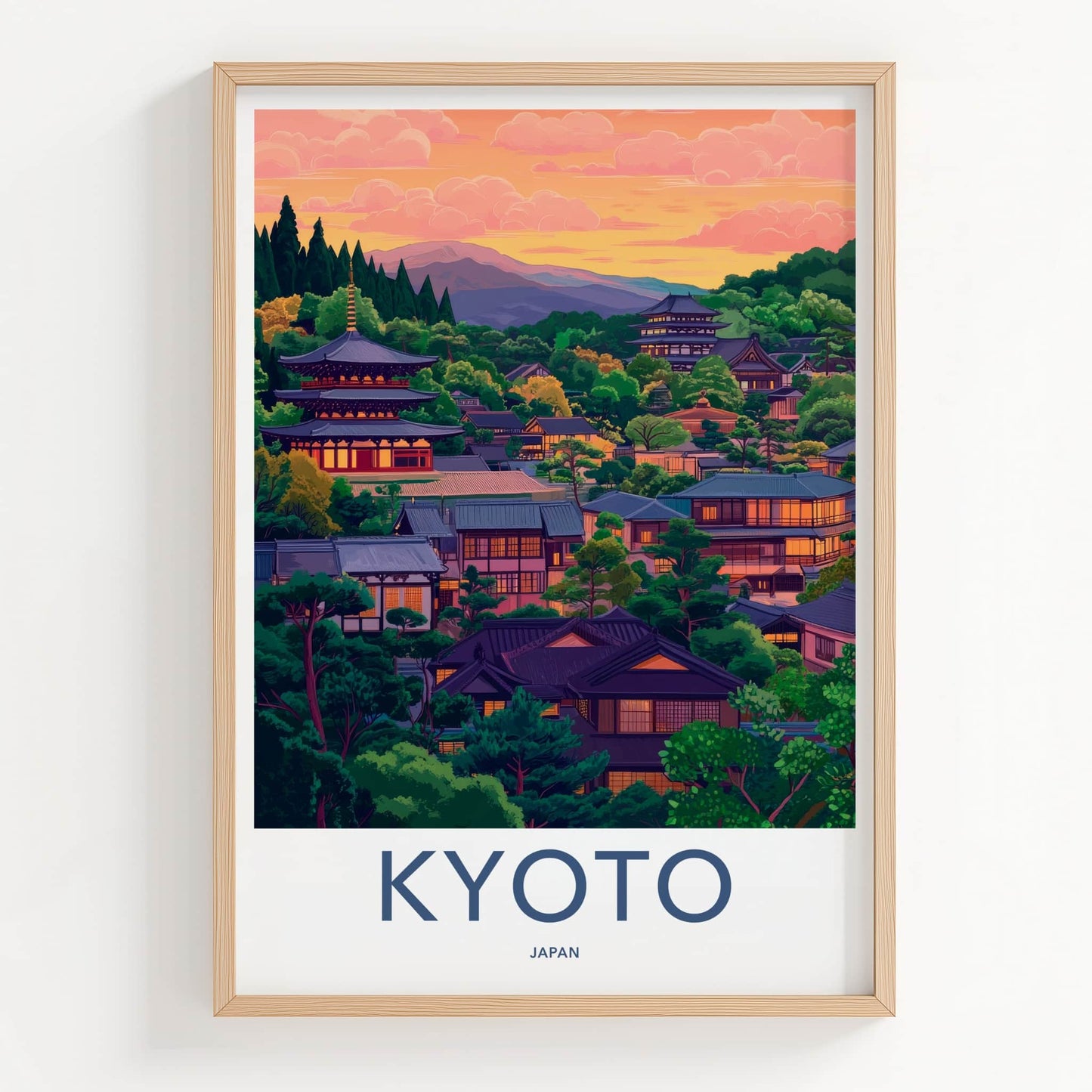 Kyoto Poster - Japan Travel Art - Green Hillside Village Home Decor
