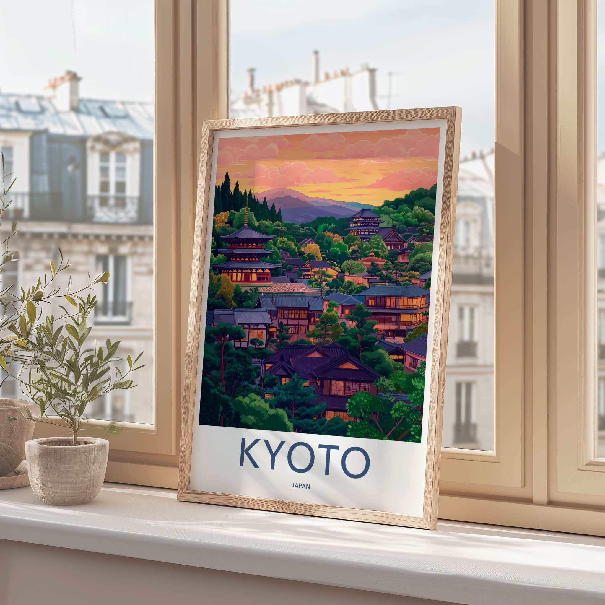 Kyoto Poster - Japan Travel Art - Green Hillside Village Home Decor