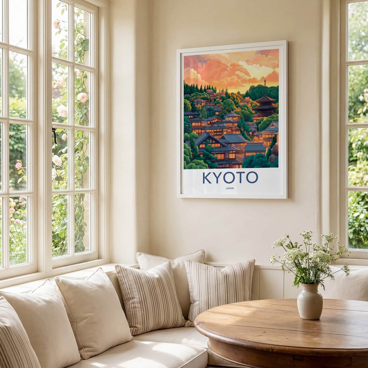 Kyoto Poster - Japan Travel Art - Hillside Pagoda Sunset Home Decor