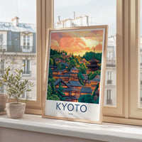 Kyoto Poster - Japan Travel Art - Hillside Pagoda Sunset Home Decor