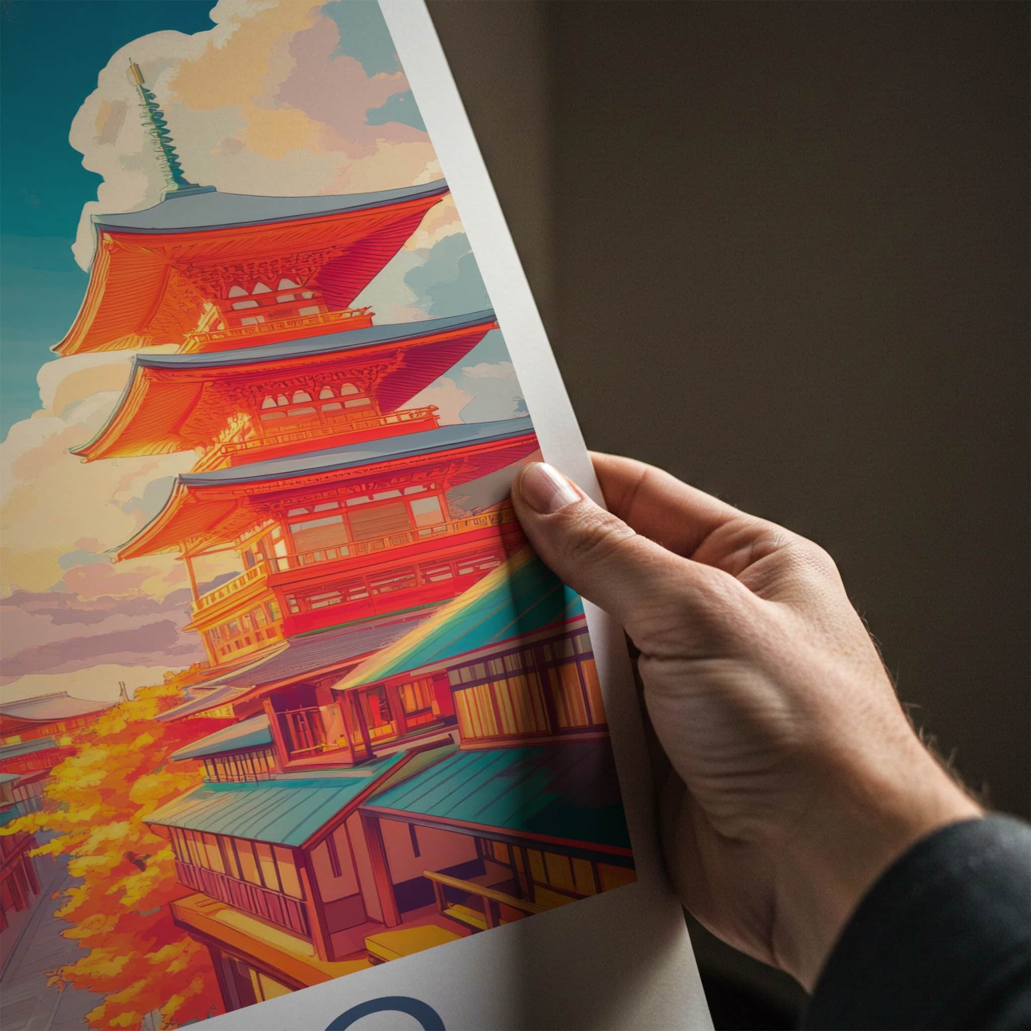 Kyoto Poster - Japan Travel Art - Pagoda Autumn Clouds Home Decor