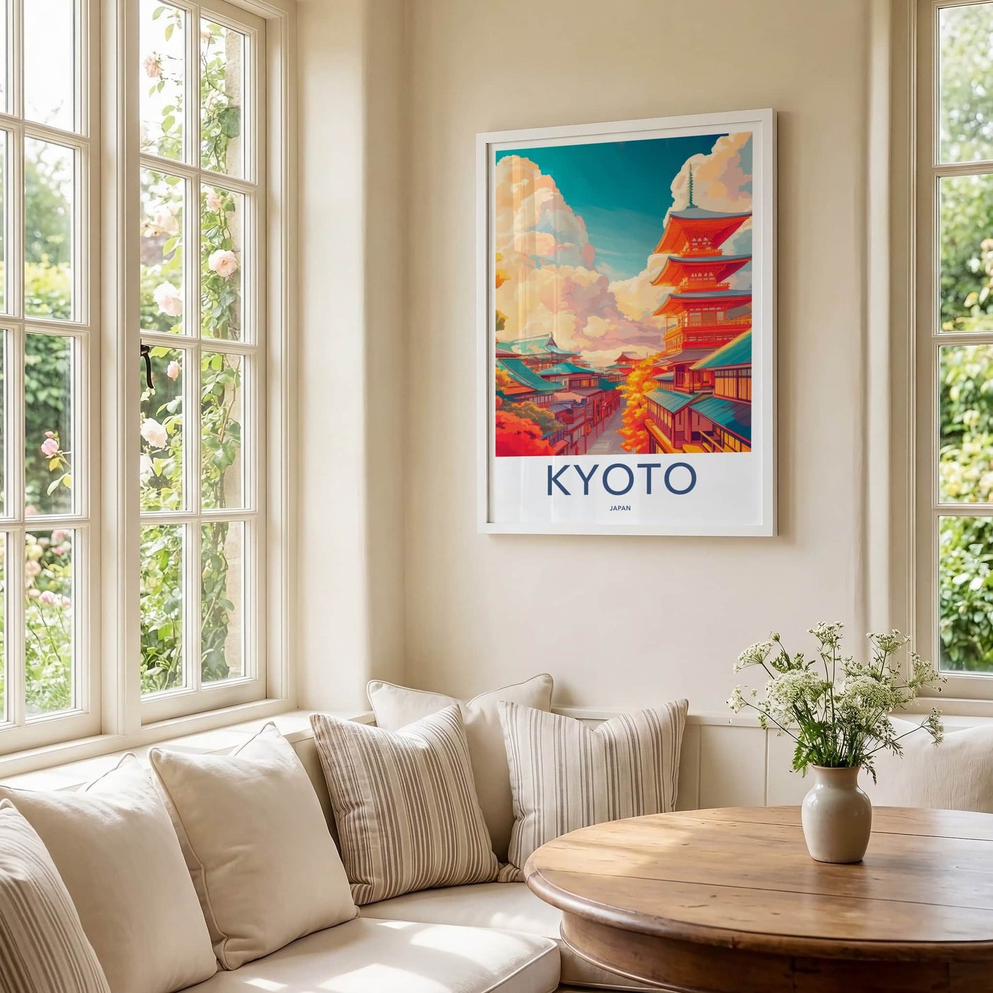 Kyoto Poster - Japan Travel Art - Pagoda Autumn Clouds Home Decor
