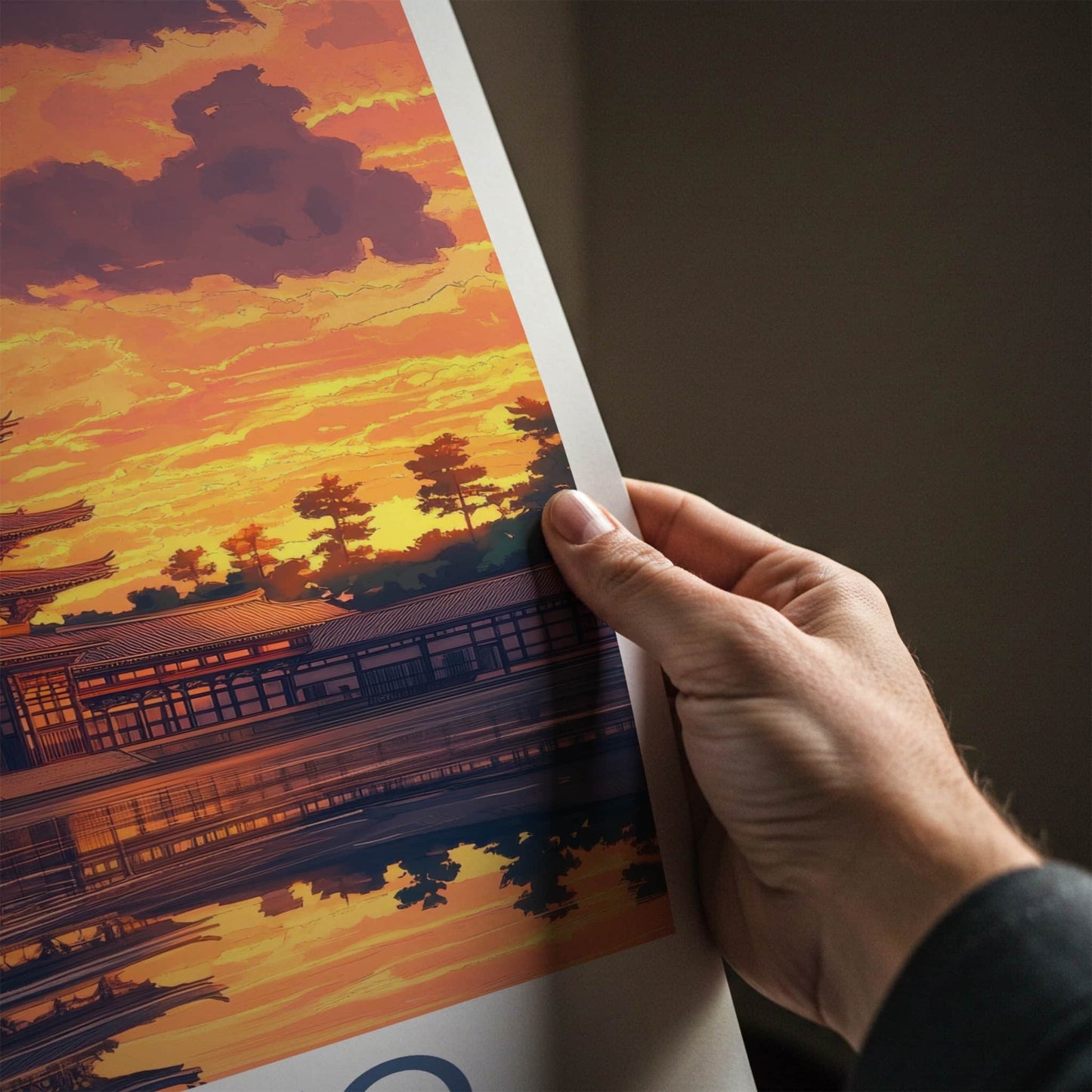 Kyoto Poster - Japan Travel Art - Pagoda Sunset Reflection Home Decor