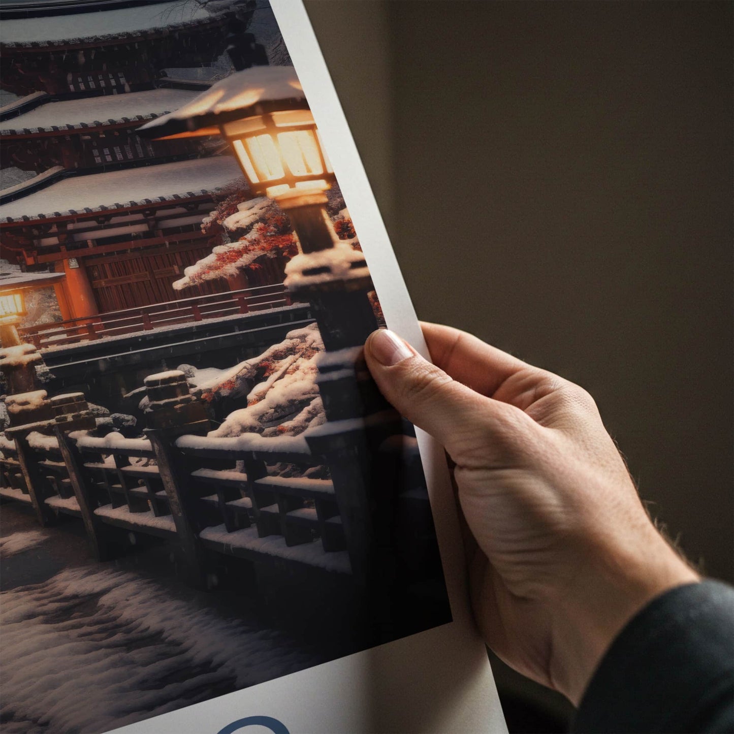 Kyoto Poster - Japan Travel Art - Snowy Temple Lanterns Home Decor
