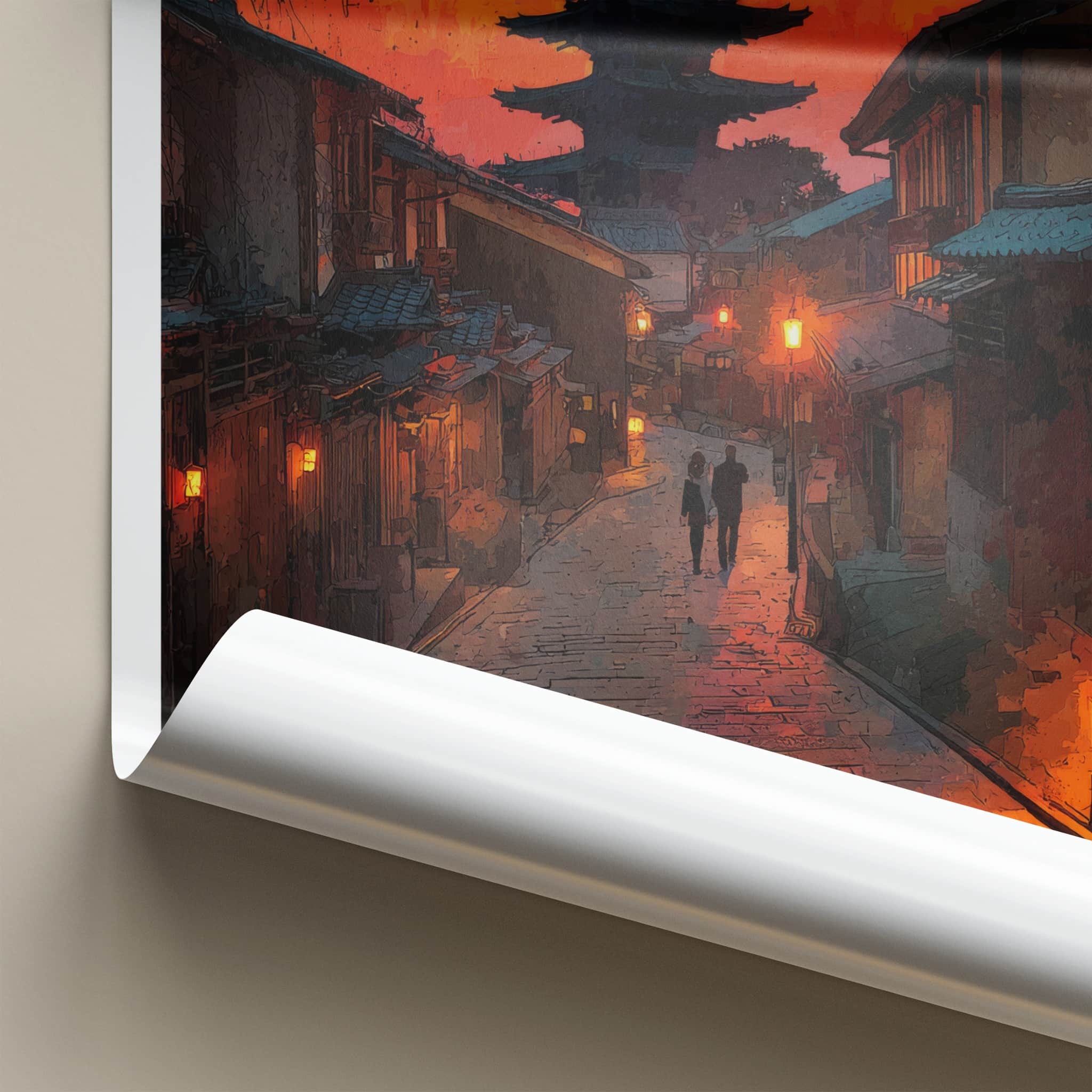 Kyoto Poster - Japan Travel Art - Sunset Pagoda Temple Wall Decor