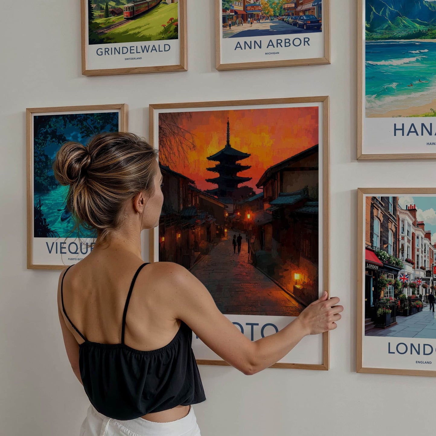 Kyoto Poster - Japan Travel Art - Sunset Pagoda Temple Wall Decor