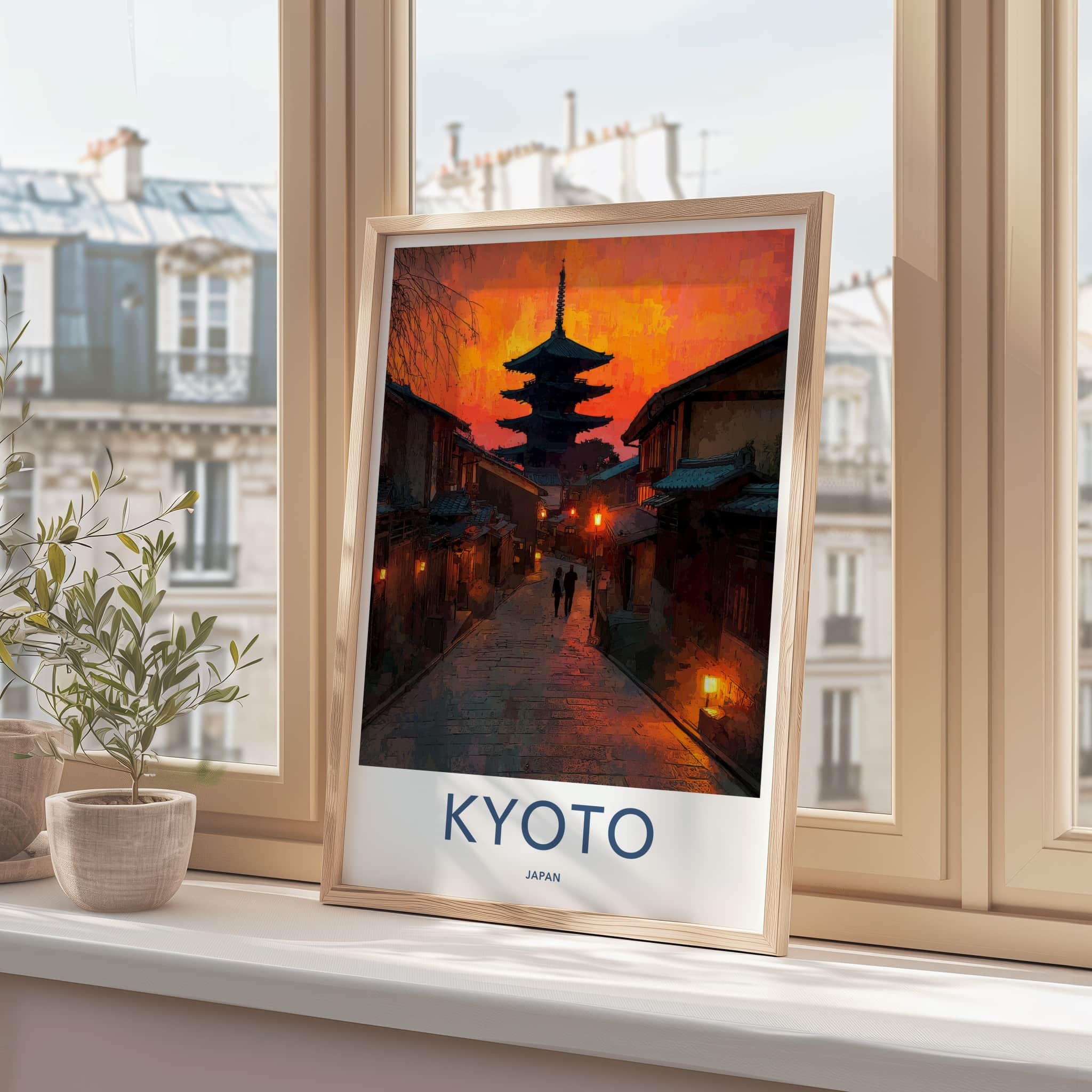 Kyoto Poster - Japan Travel Art - Sunset Pagoda Temple Wall Decor