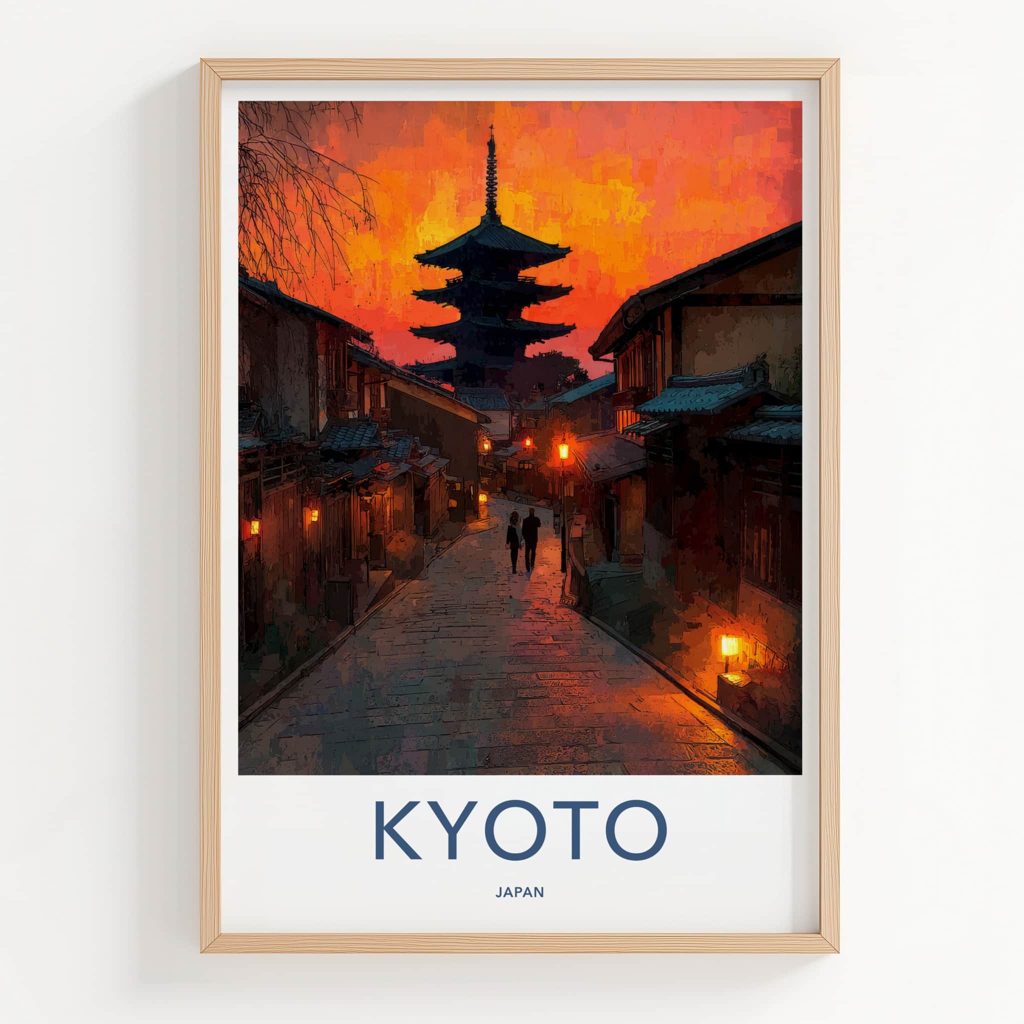 Kyoto Poster - Japan Travel Art - Sunset Pagoda Temple Wall Decor