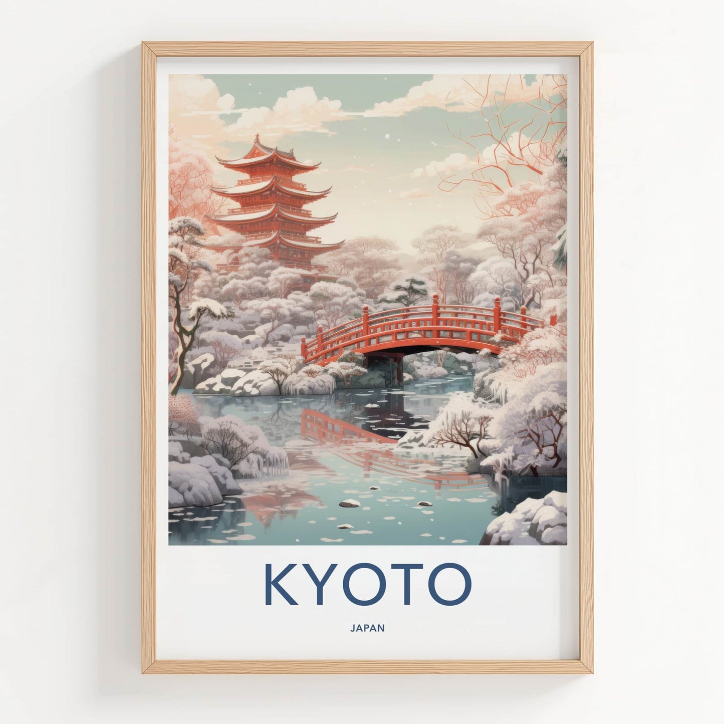 Kyoto Poster - Japan Travel Art - Winter Pagoda Scene Home Decor