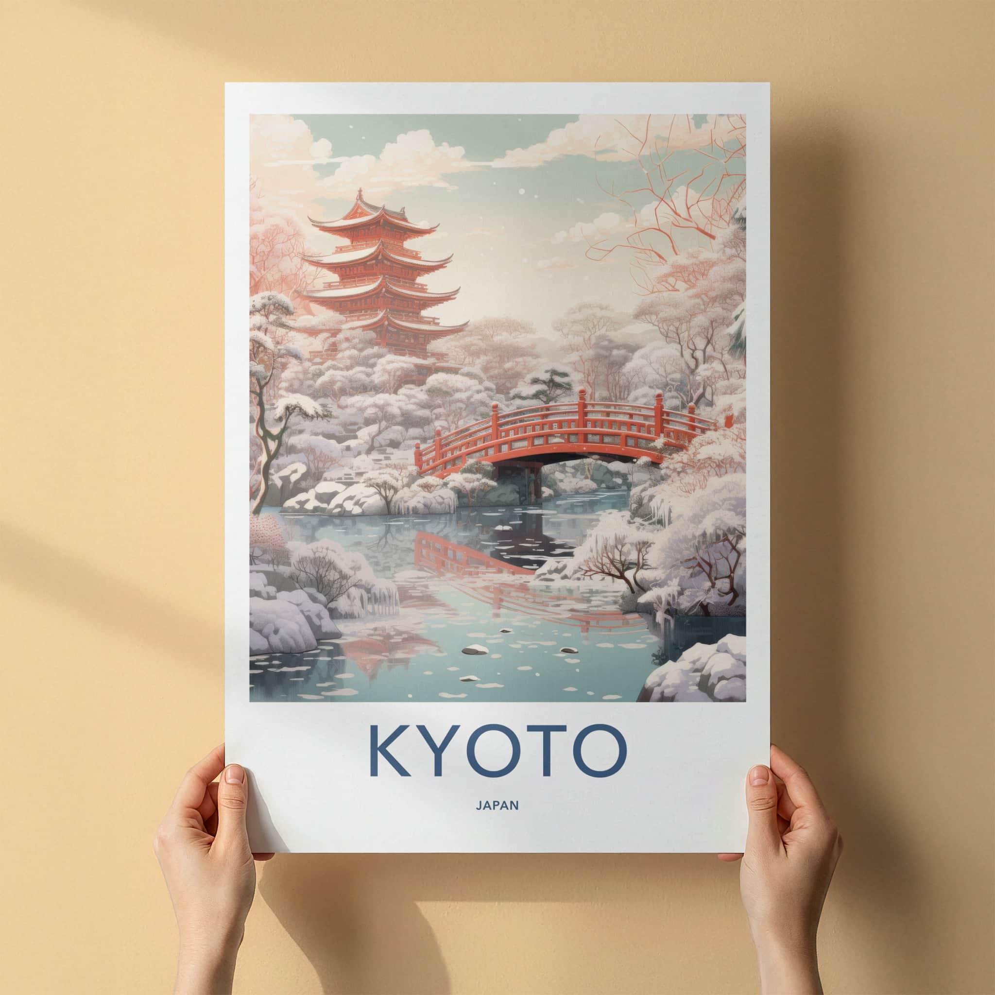 Kyoto Poster - Japan Travel Art - Winter Pagoda Scene Home Decor
