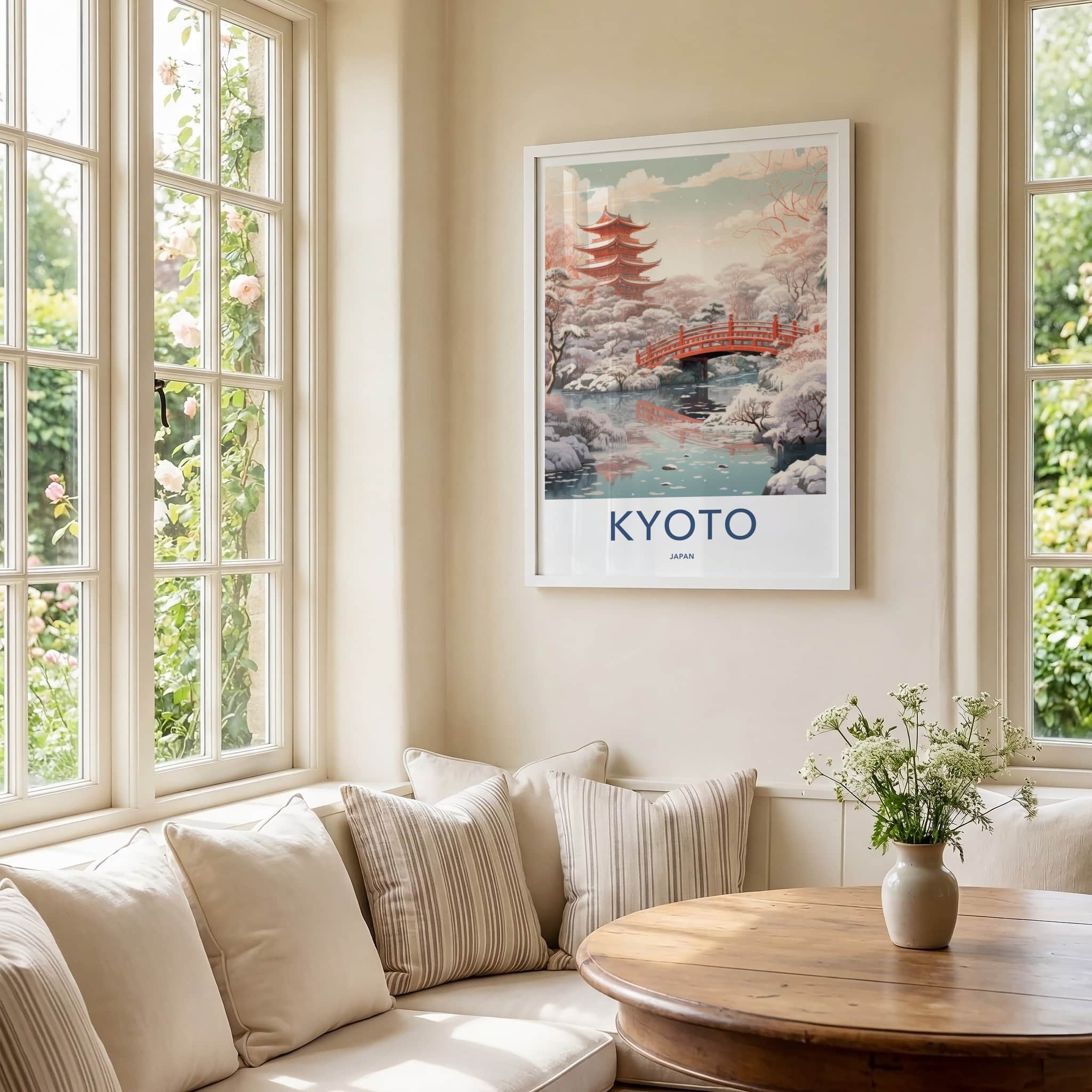 Kyoto Poster - Japan Travel Art - Winter Pagoda Scene Home Decor