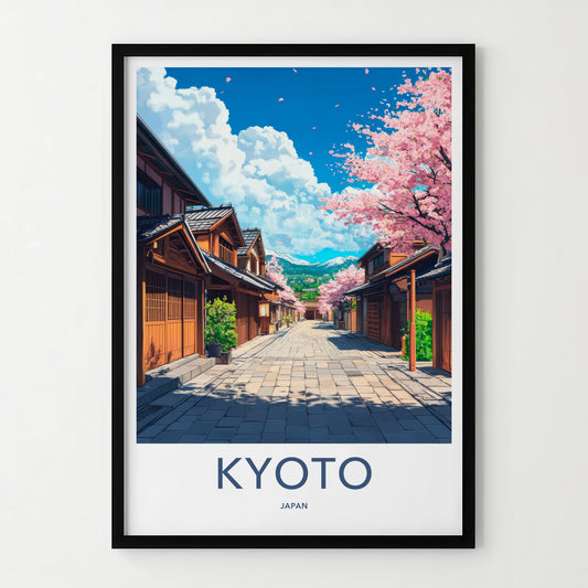 Kyoto Poster - Japan Travel Print - Cherry Blossom Street Lounge Decor