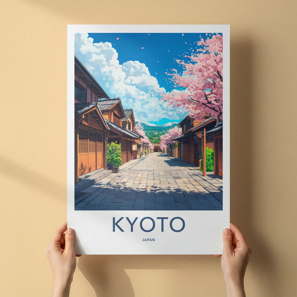 Kyoto Poster - Japan Travel Print - Cherry Blossom Street Lounge Decor