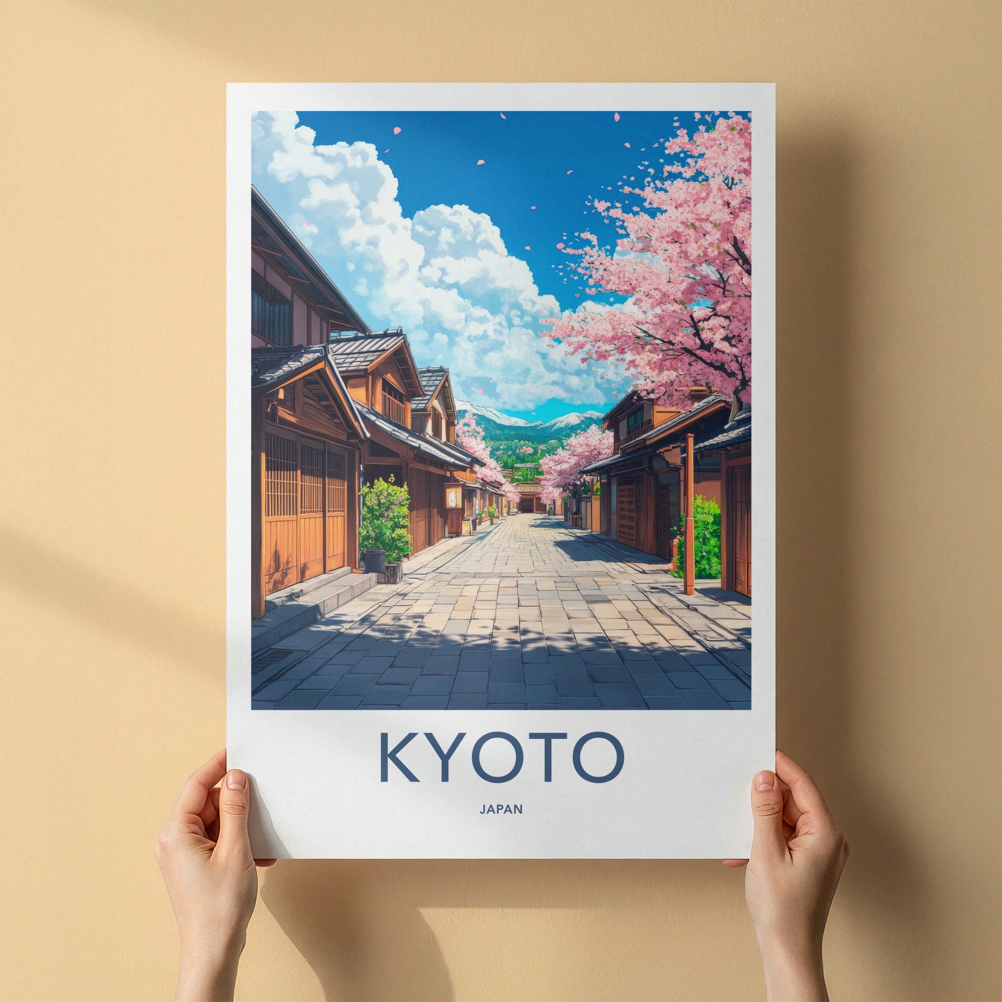Kyoto Poster - Japan Travel Print - Cherry Blossom Street Lounge Decor