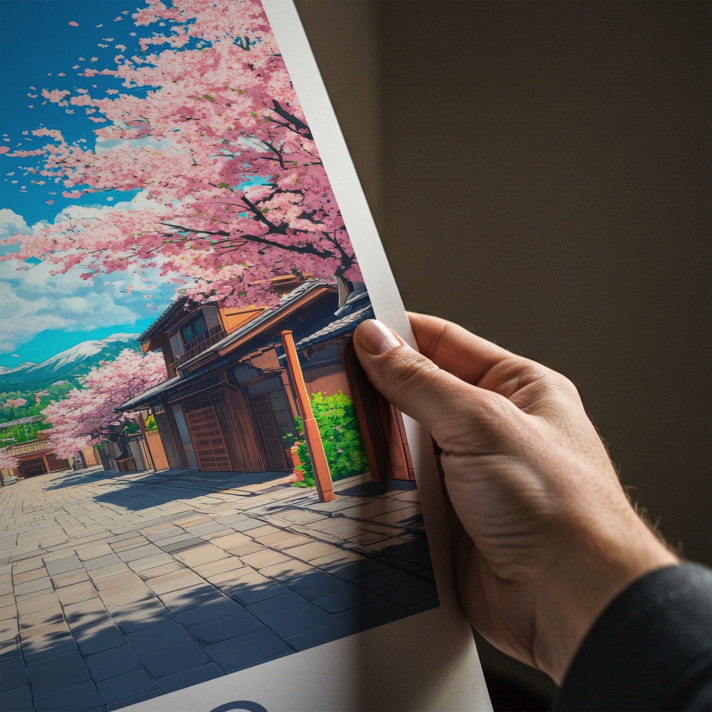 Kyoto Poster - Japan Travel Print - Cherry Blossom Street Lounge Decor