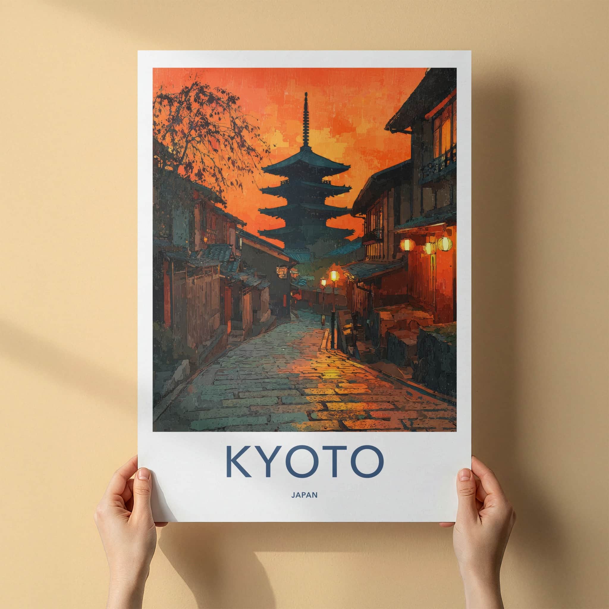 Kyoto Poster - Japan Travel Print - Fiery Sunset Pagoda Home Decor