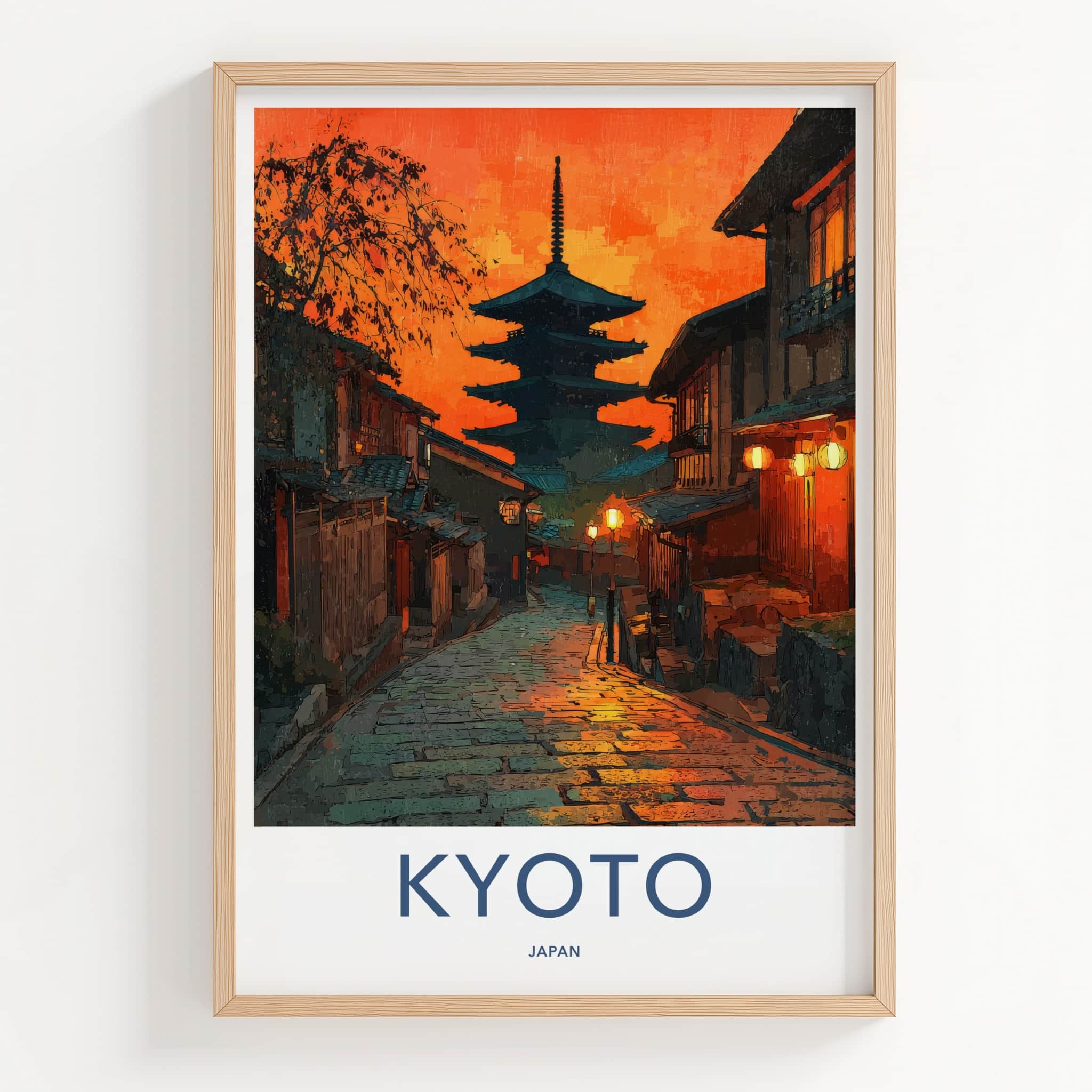 Kyoto Poster - Japan Travel Print - Fiery Sunset Pagoda Home Decor