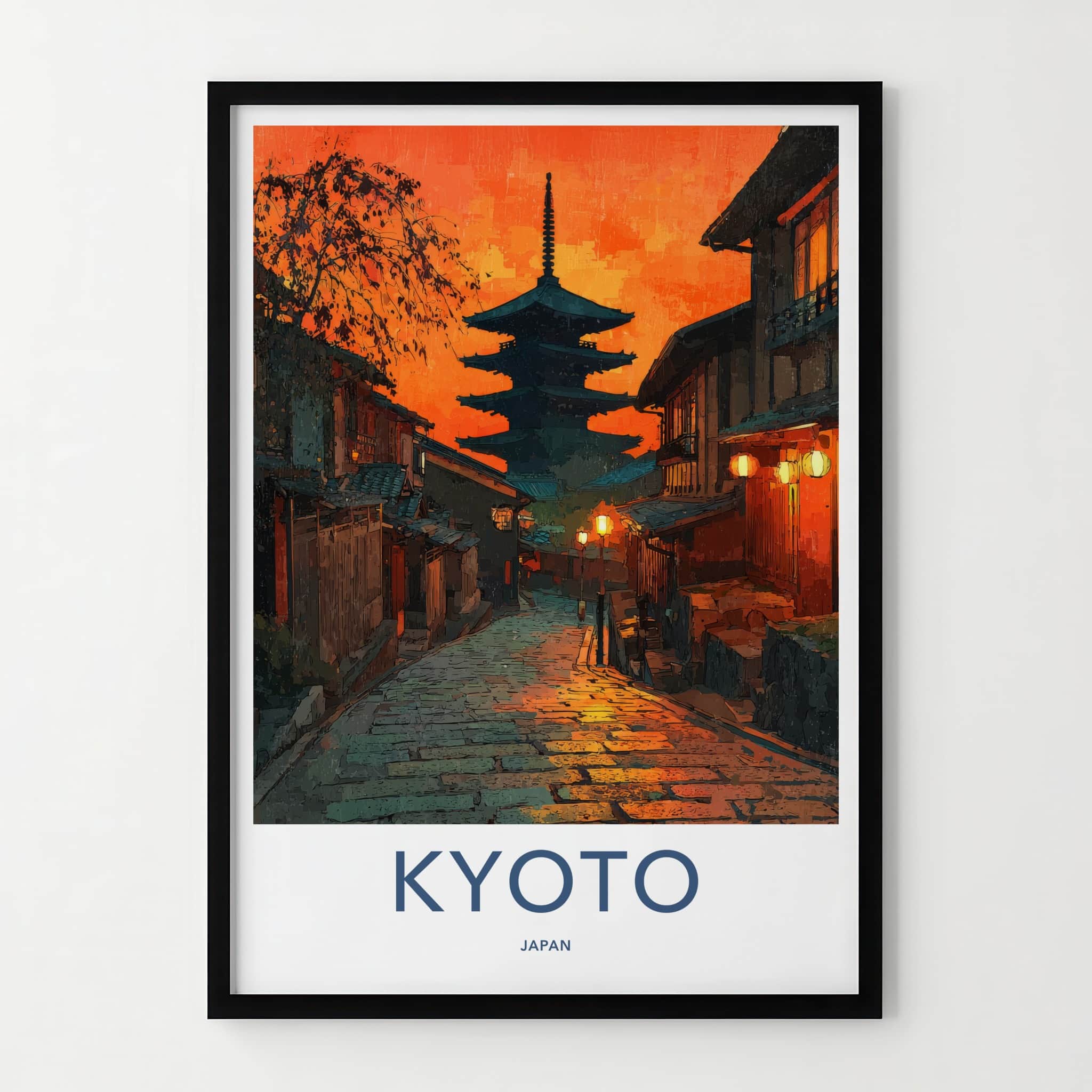 Kyoto Poster - Japan Travel Print - Fiery Sunset Pagoda Home Decor
