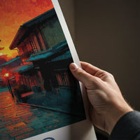 Kyoto Poster - Japan Wall Art - Pagoda Sunset Street Home Decor