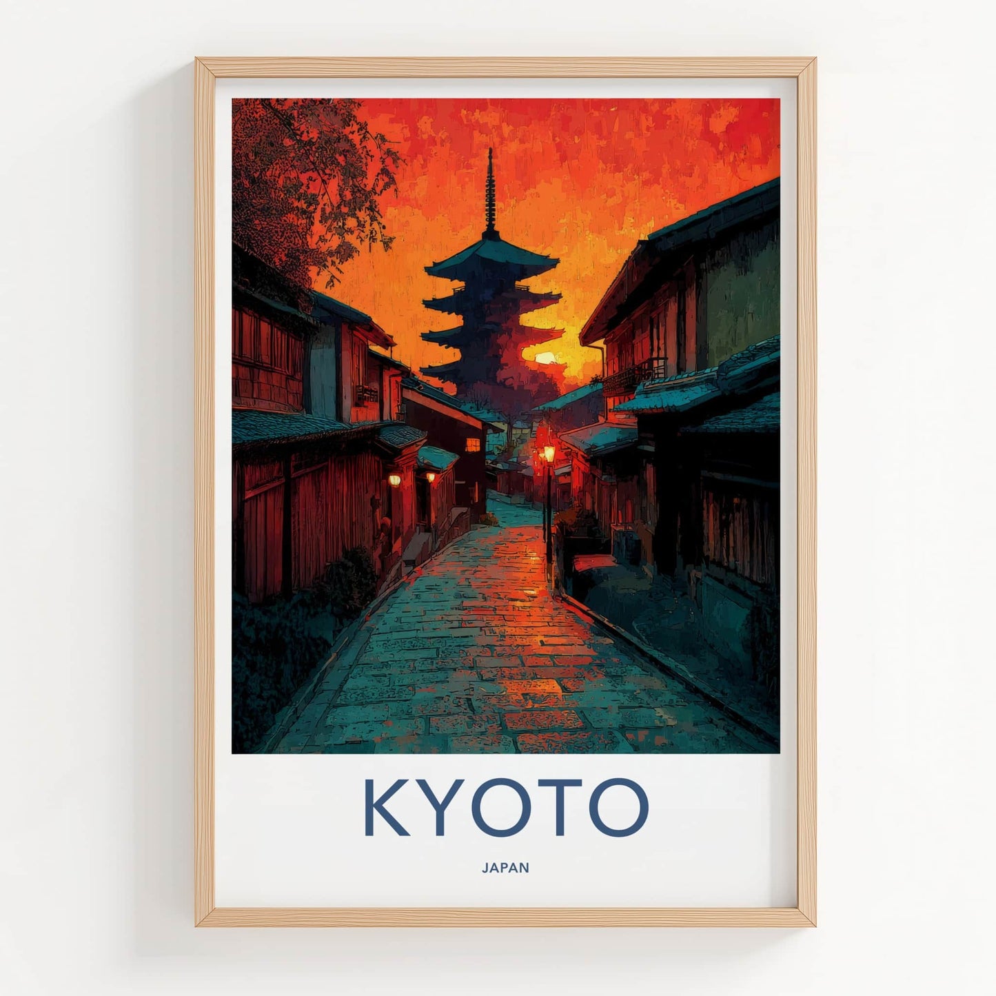 Kyoto Poster - Japan Wall Art - Pagoda Sunset Street Home Decor