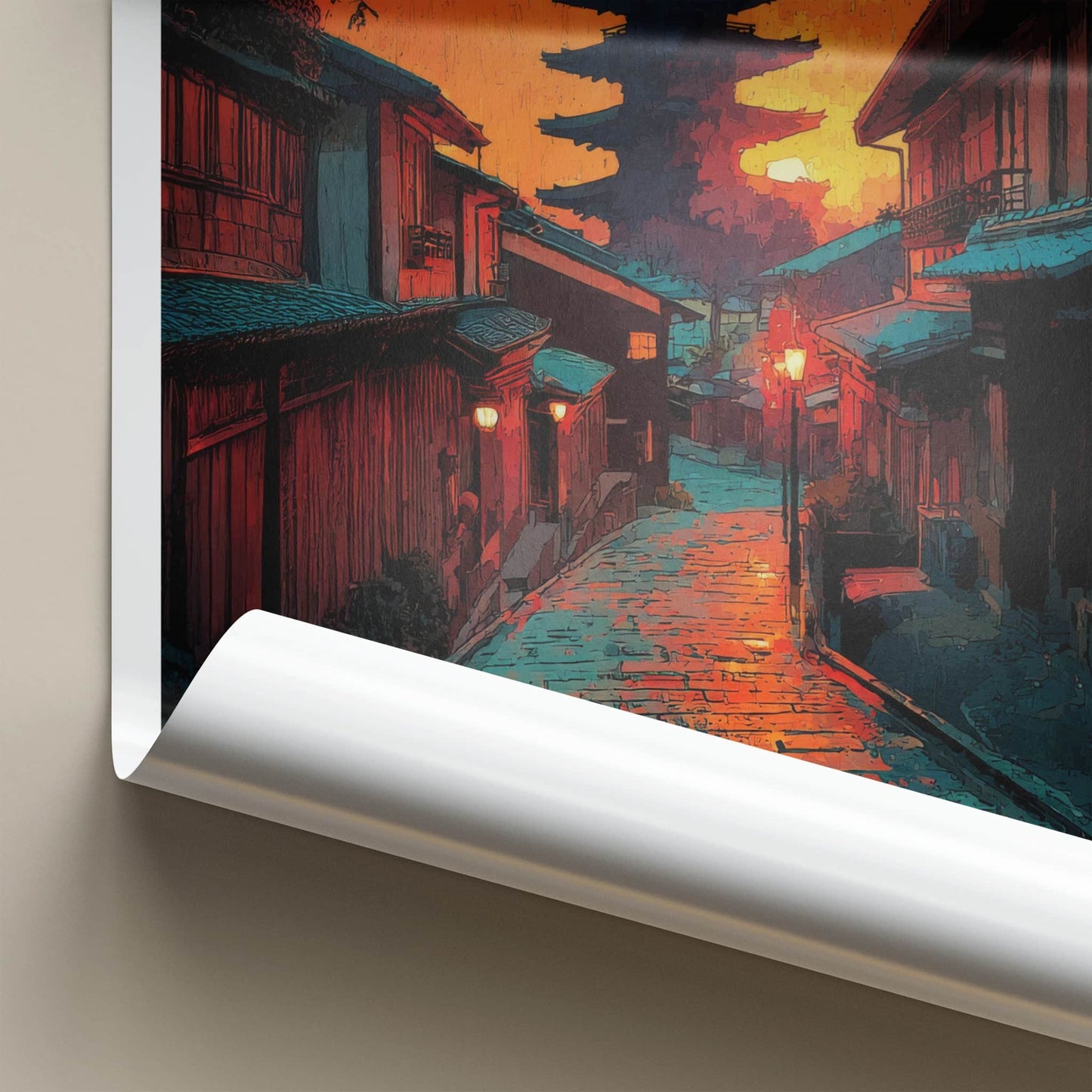 Kyoto Poster - Japan Wall Art - Pagoda Sunset Street Home Decor