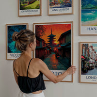 Kyoto Poster - Japan Wall Art - Pagoda Sunset Street Home Decor