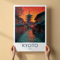Kyoto Poster - Japan Wall Art - Pagoda Sunset Street Home Decor
