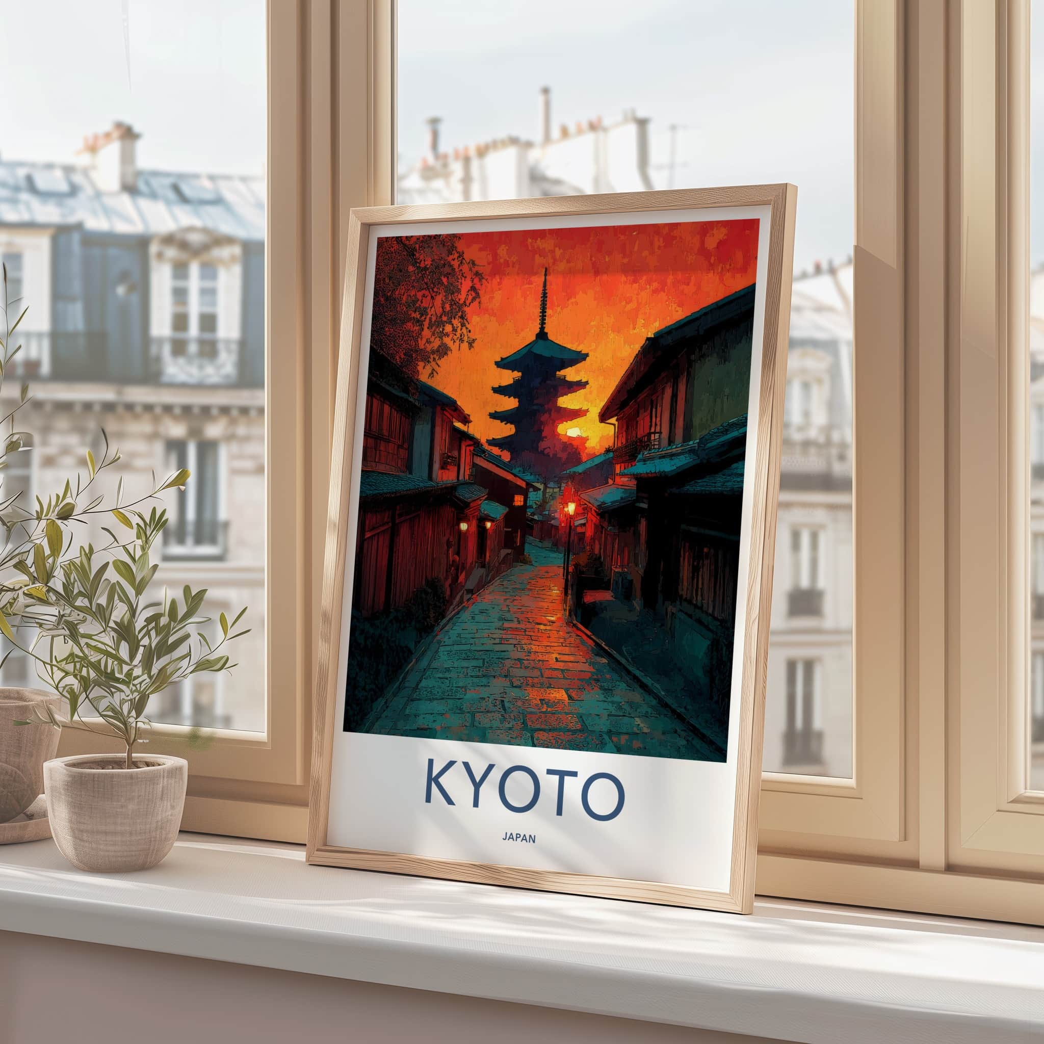 Kyoto Poster - Japan Wall Art - Pagoda Sunset Street Home Decor