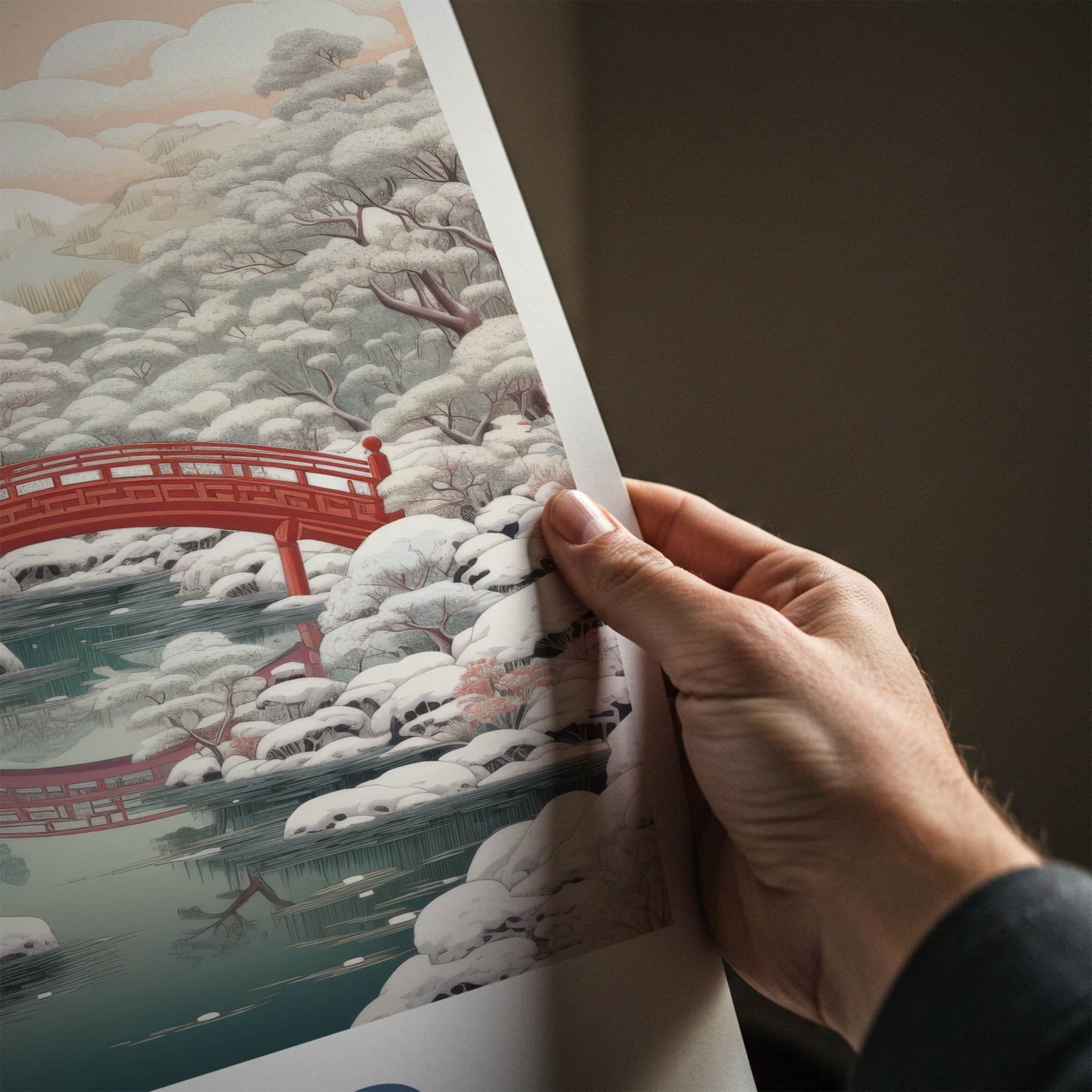 Kyoto Poster - Japan Wall Art - Red Temple Snow Scene Home Decor