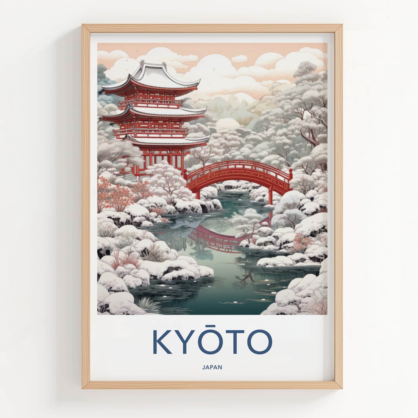 Kyoto Poster - Japan Wall Art - Red Temple Snow Scene Home Decor