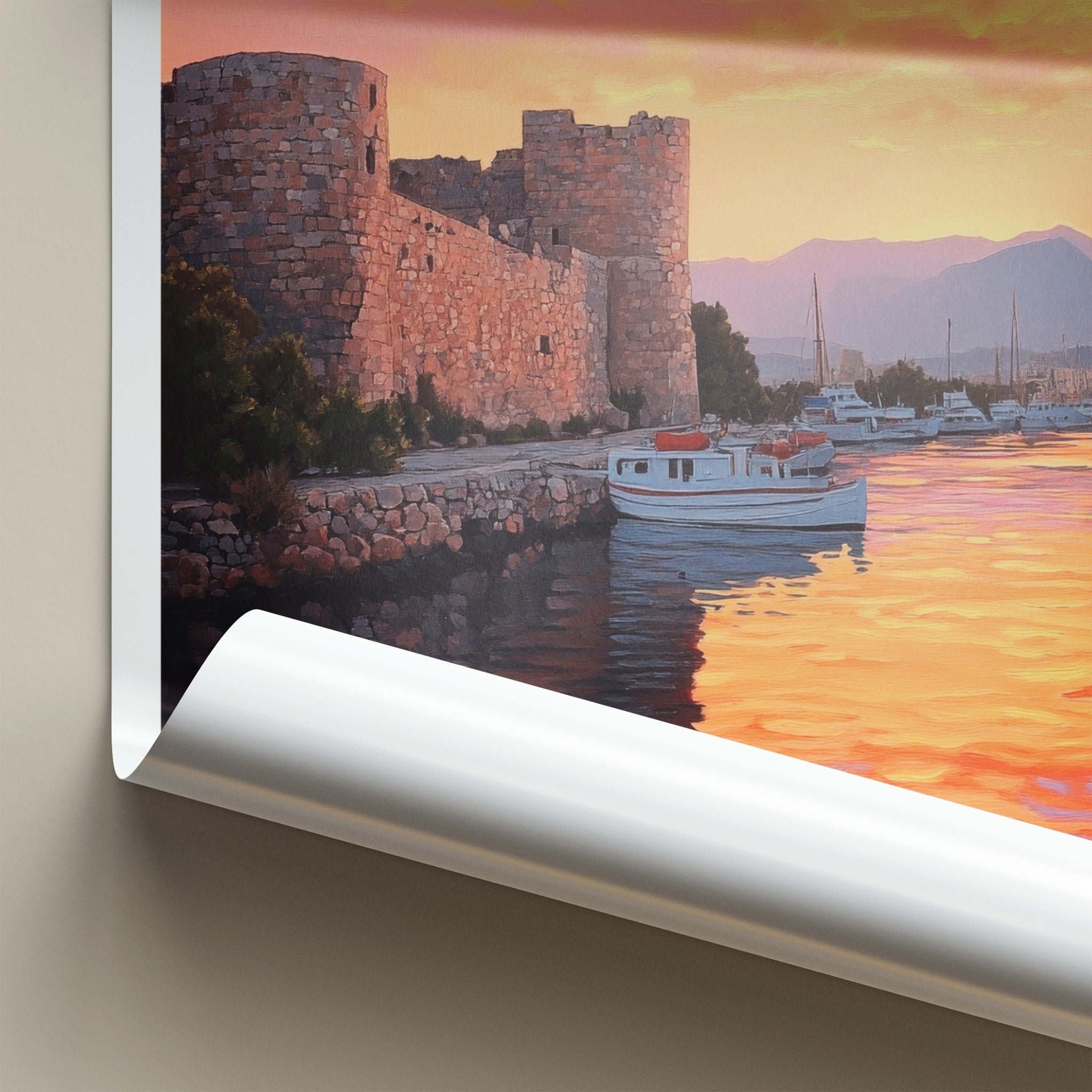 Kyrenia Poster - Cyprus Travel Art - Harbor Castle Sunset Home Decor