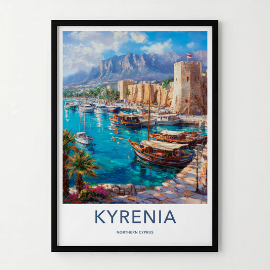 Kyrenia Poster - Cyprus Travel Art - Historic Harbor Scene Wall Decor