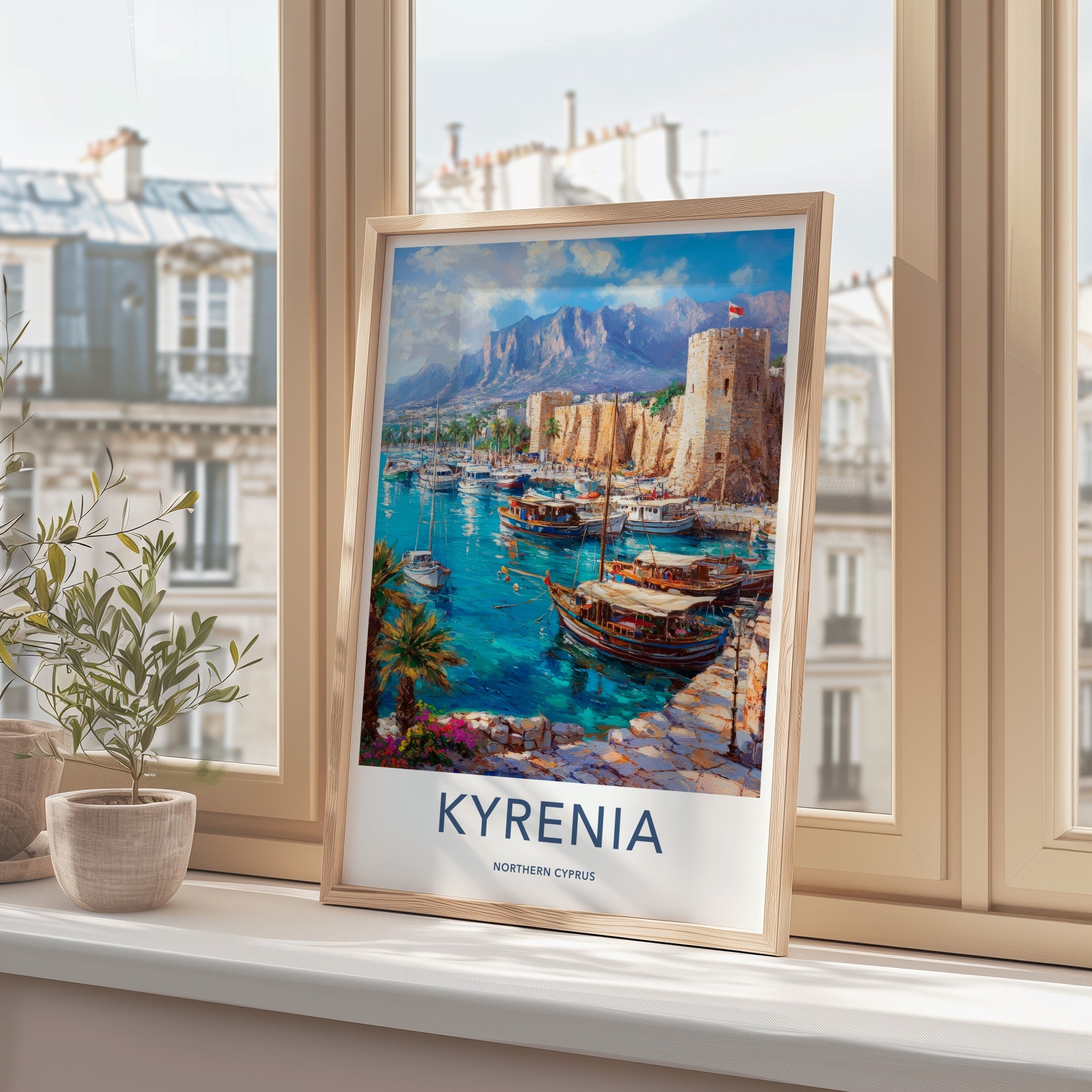 Kyrenia Poster - Cyprus Travel Art - Historic Harbor Scene Wall Decor