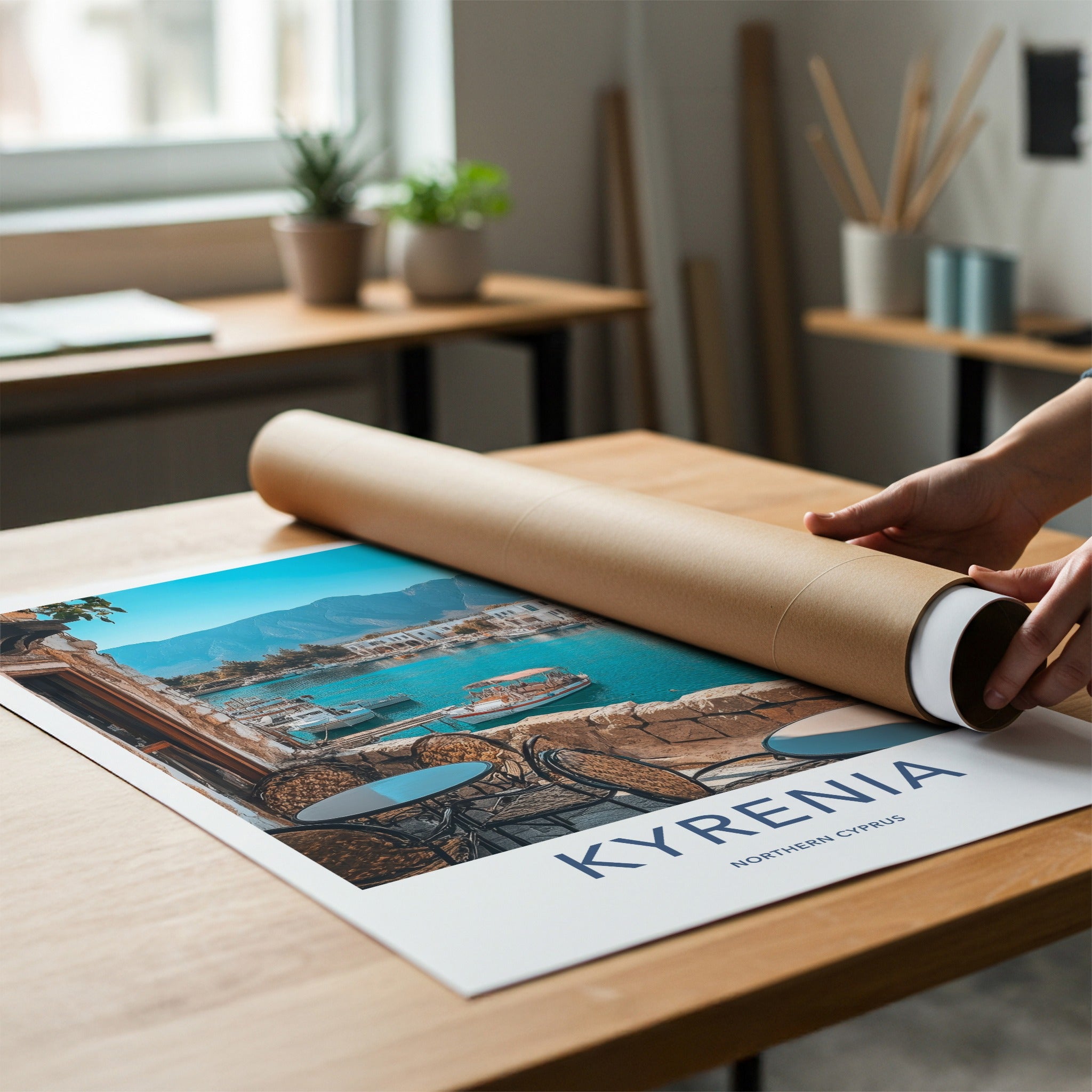 Kyrenia Poster - Northern Cyprus Travel Art - Balcony Harbor View Home Decor