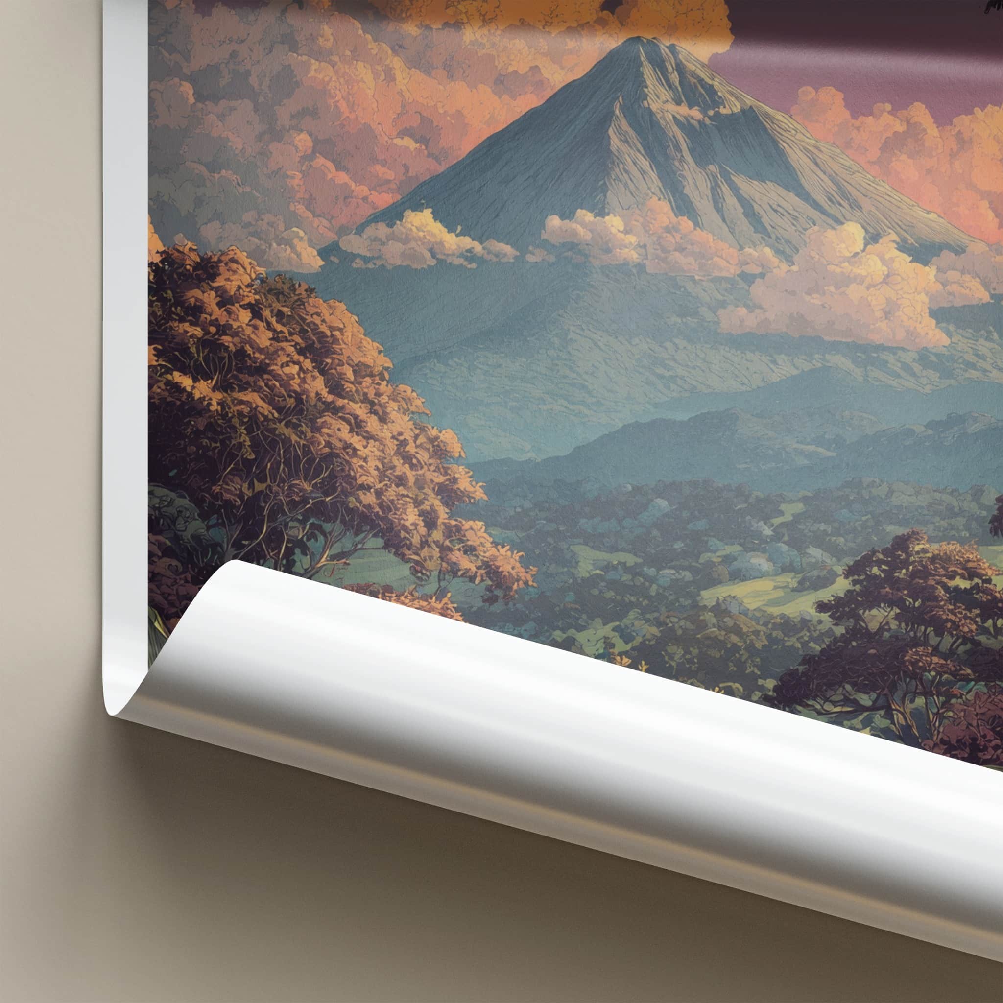 LA FORTUNA Poster - Costa Rica Travel Art - Volcanic Peak Sunset Home Decor