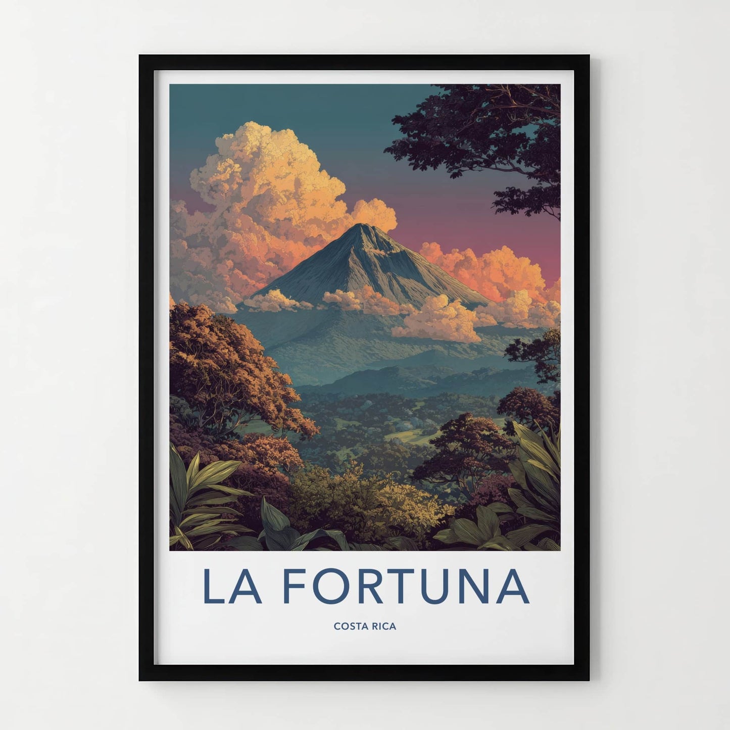 LA FORTUNA Poster - Costa Rica Travel Art - Volcanic Peak Sunset Home Decor
