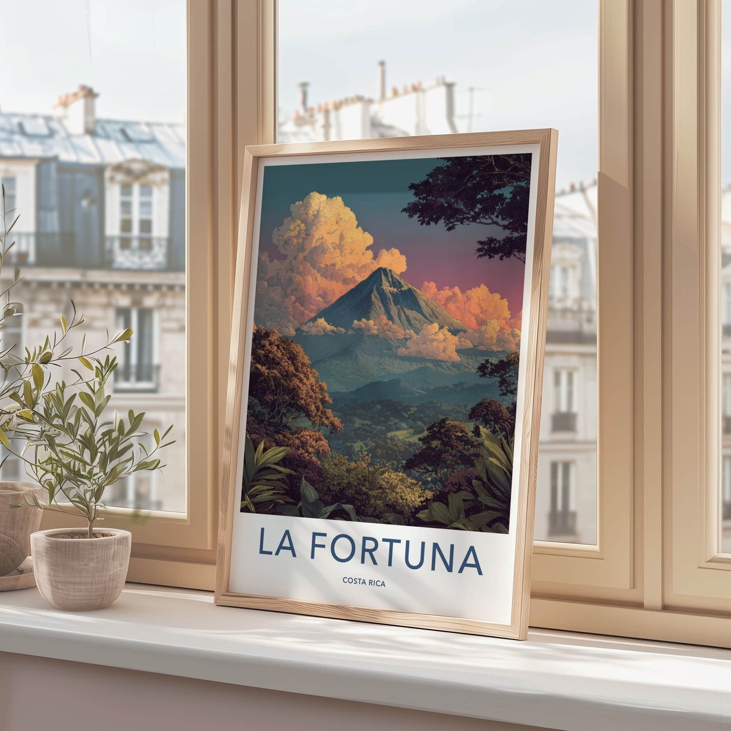 LA FORTUNA Poster - Costa Rica Travel Art - Volcanic Peak Sunset Home Decor