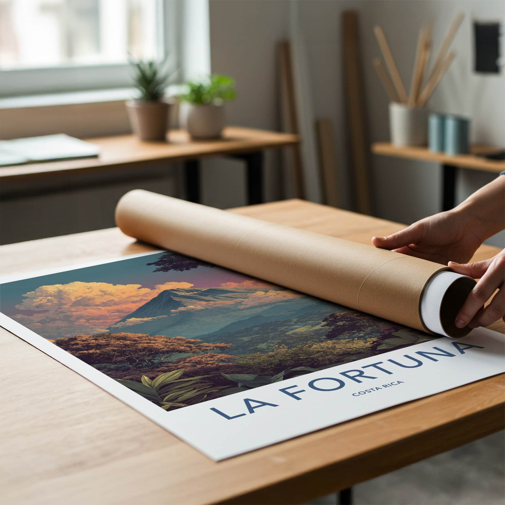 LA FORTUNA Poster - Costa Rica Travel Art - Volcanic Peak Sunset Home Decor