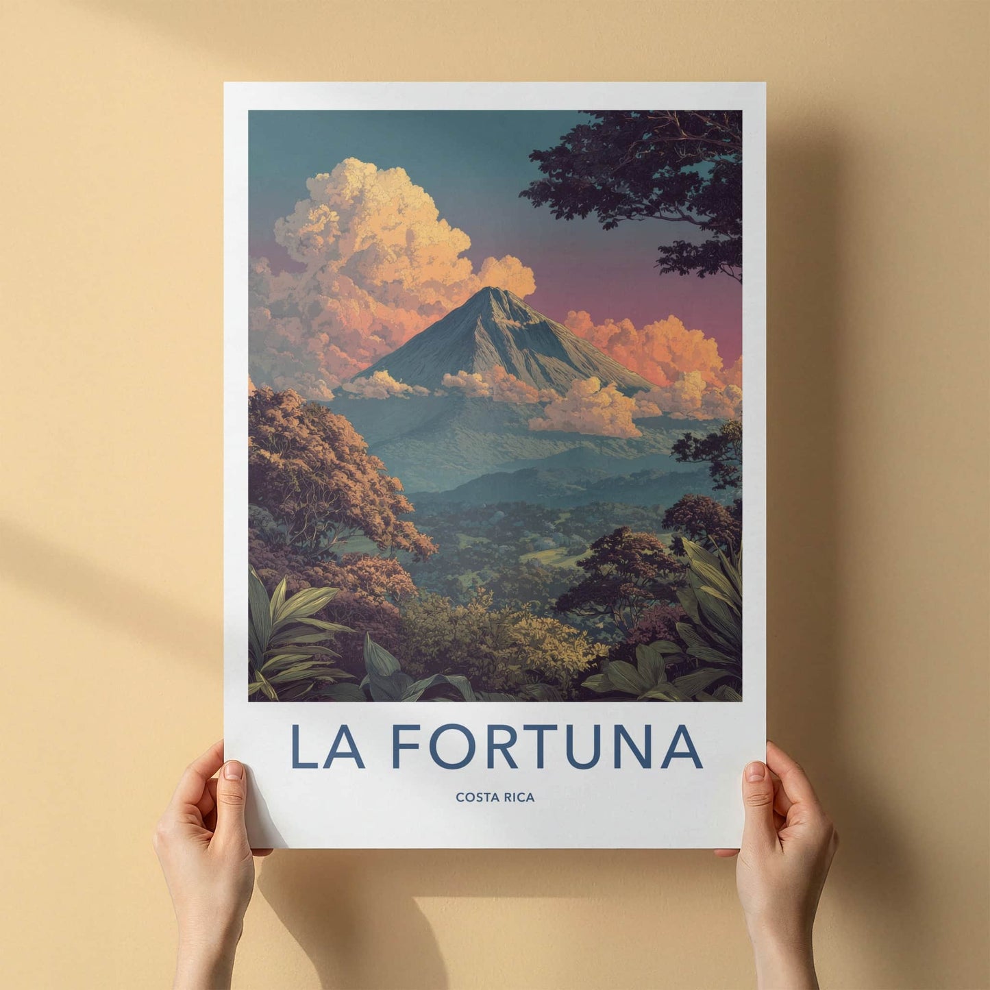 LA FORTUNA Poster - Costa Rica Travel Art - Volcanic Peak Sunset Home Decor