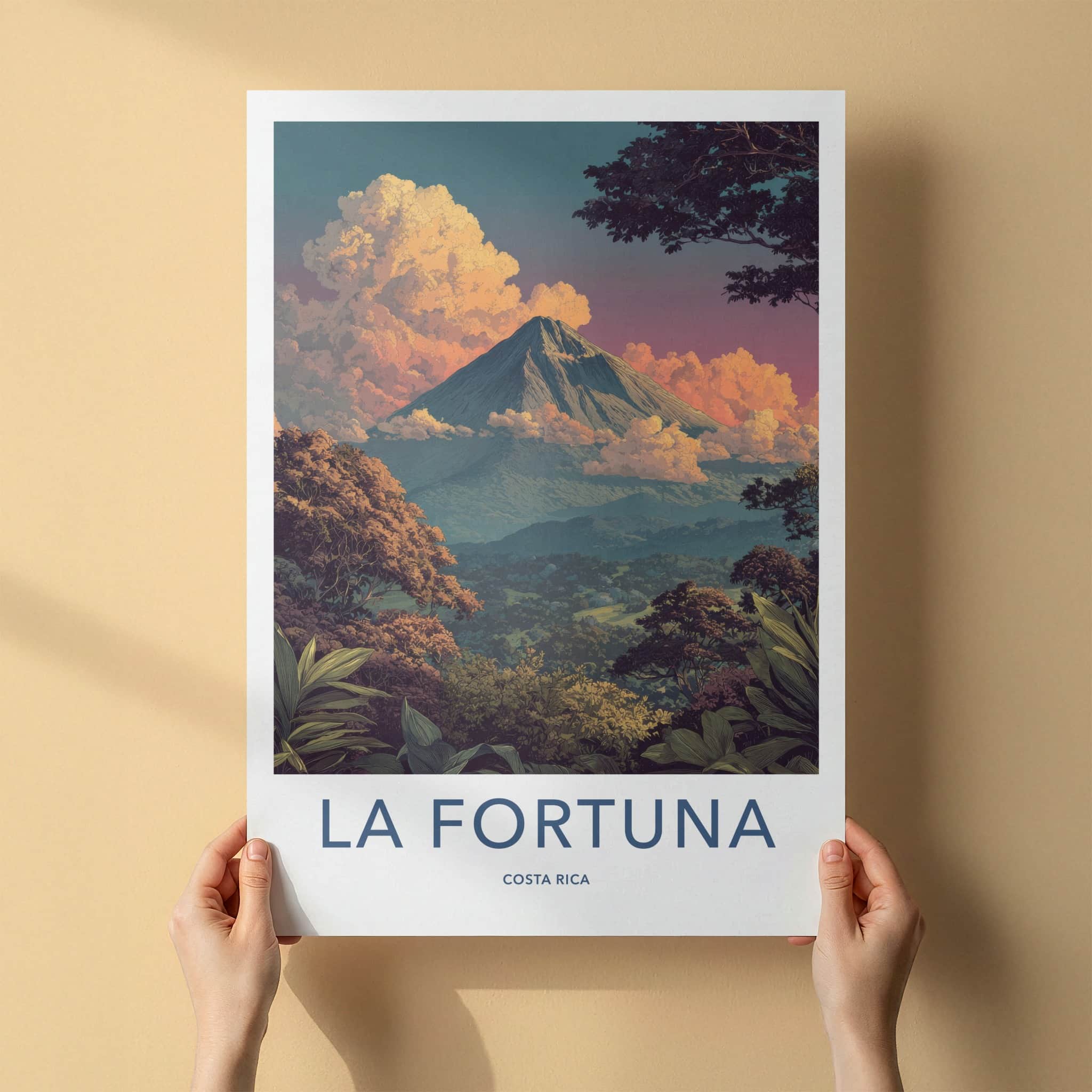 LA FORTUNA Poster - Costa Rica Travel Art - Volcanic Peak Sunset Home Decor