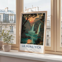 LA HUASTECA Poster - Mexico Travel Art - Tropical Waterfall Scene Home Decor