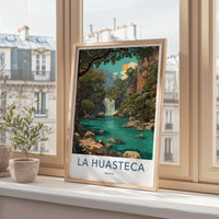 LA HUASTECA Poster - Mexico Travel Art - Turquoise River Waterfall Wall Decor