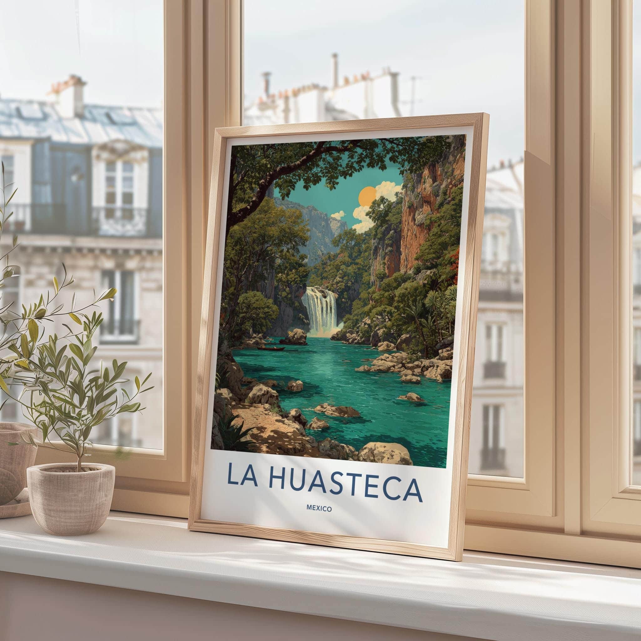 LA HUASTECA Poster - Mexico Travel Art - Turquoise River Waterfall Wall Decor