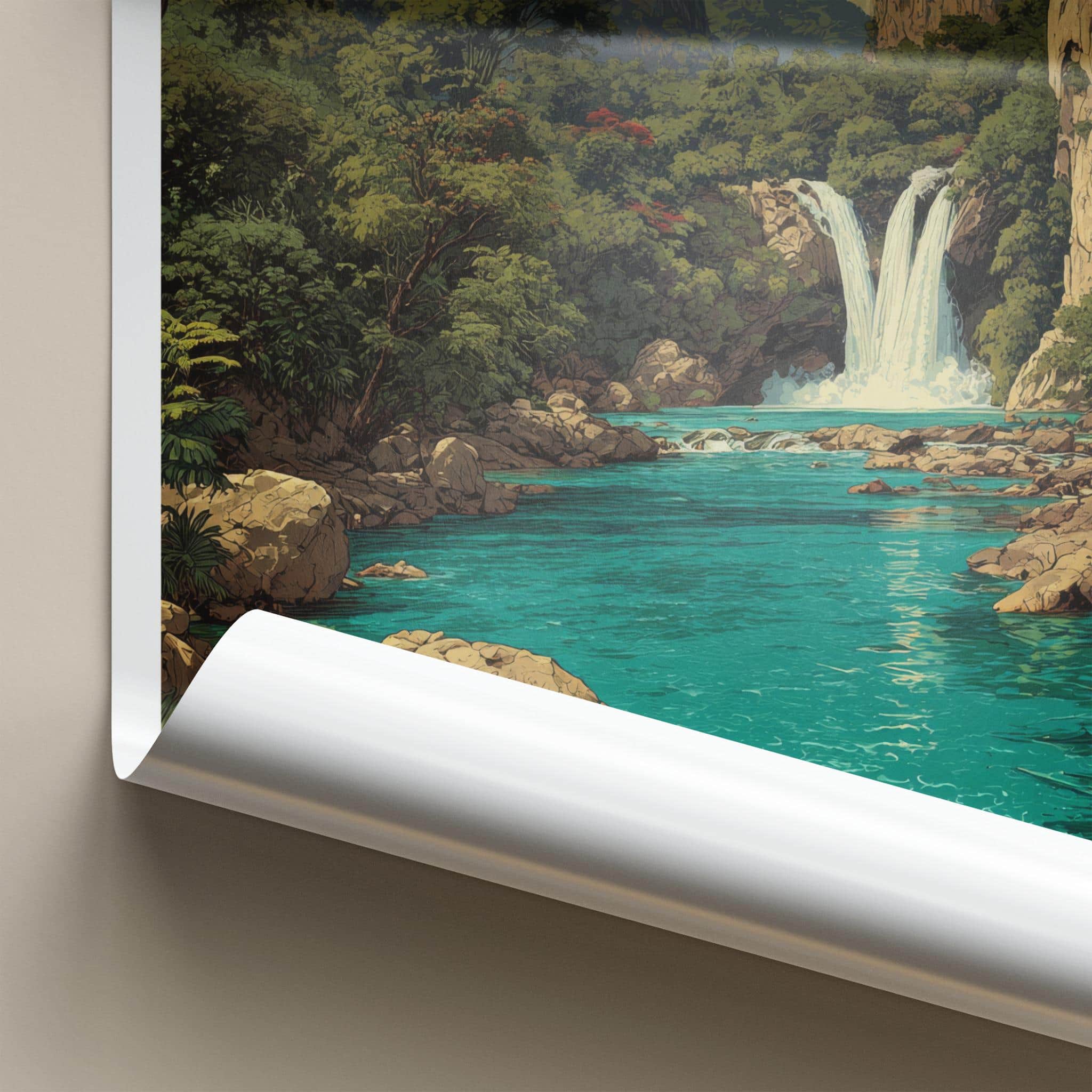La Huasteca Poster - Mexico Travel Art - Turquoise Water Falls Home Decor