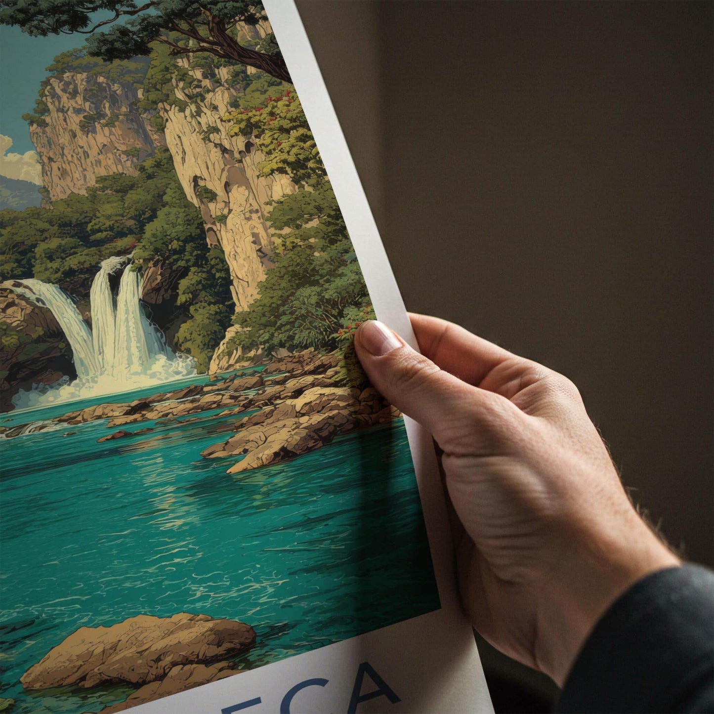 La Huasteca Poster - Mexico Travel Art - Turquoise Water Falls Home Decor