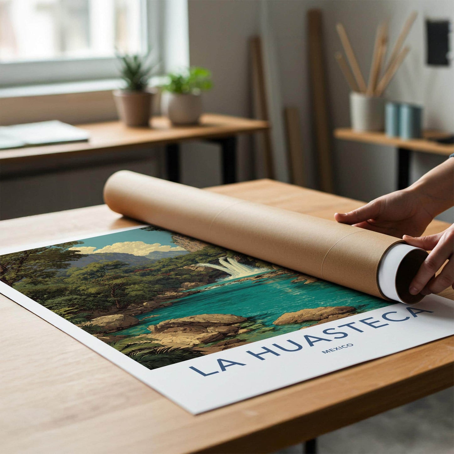 La Huasteca Poster - Mexico Travel Art - Turquoise Water Falls Home Decor