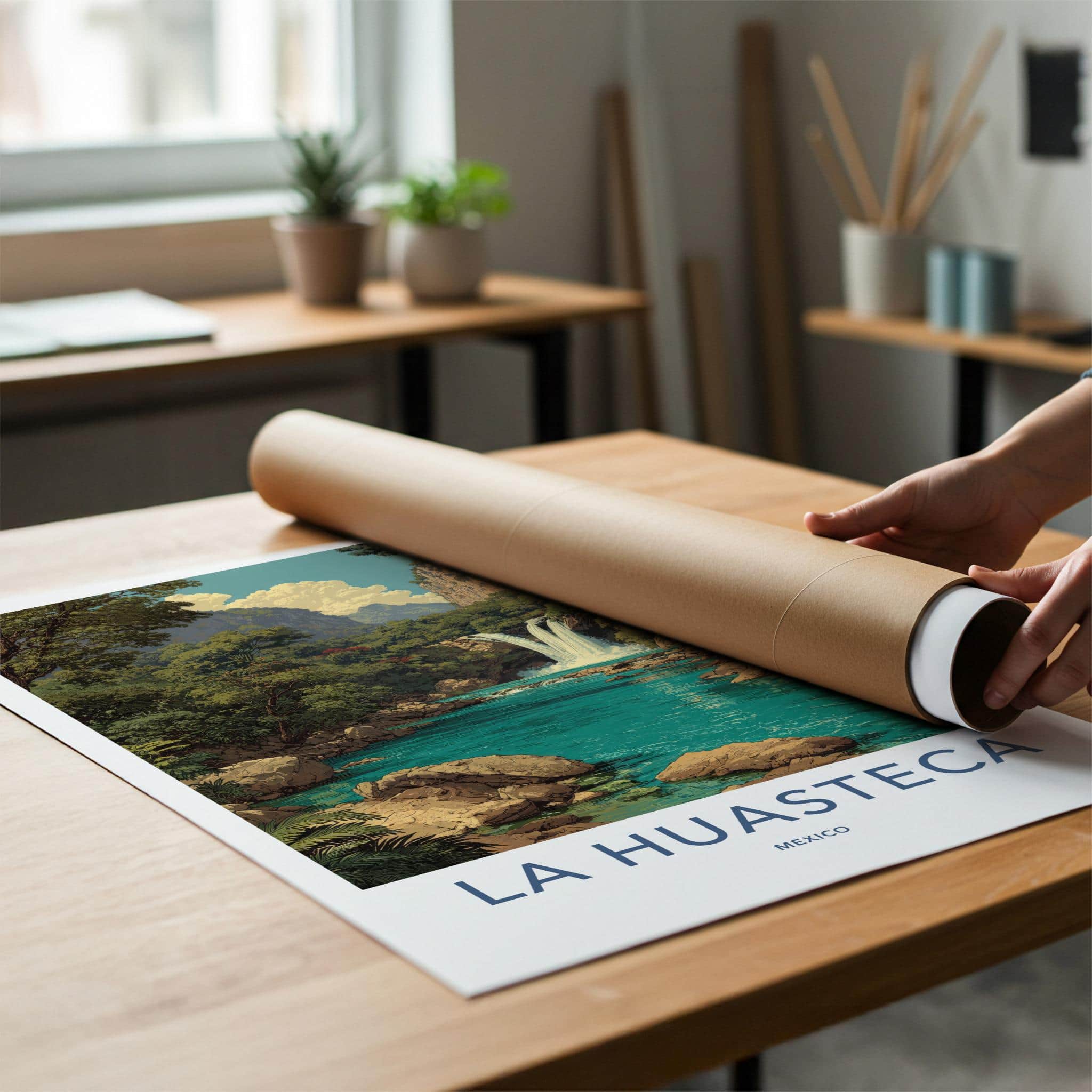 La Huasteca Poster - Mexico Travel Art - Turquoise Water Falls Home Decor