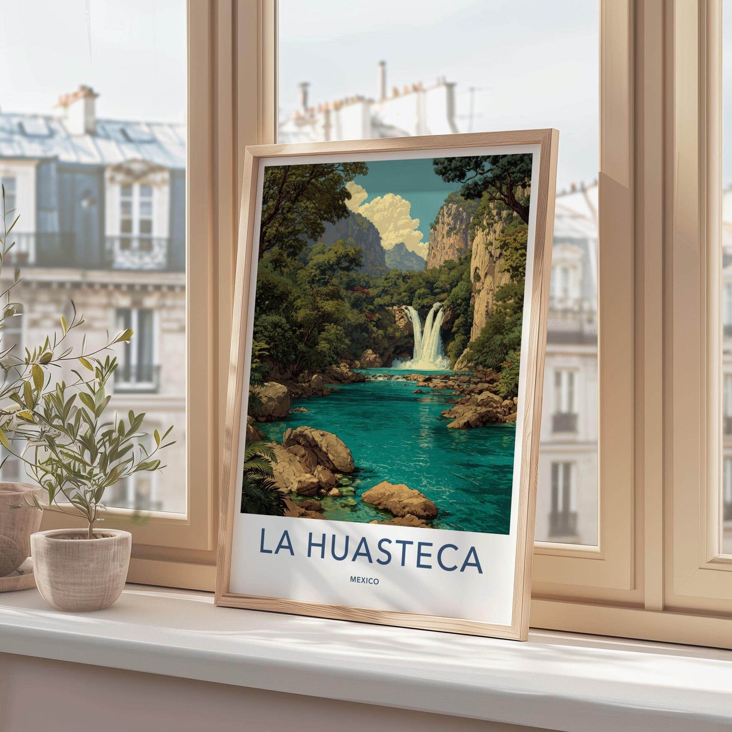 La Huasteca Poster - Mexico Travel Art - Turquoise Water Falls Home Decor