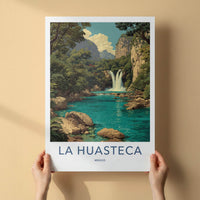 La Huasteca Poster - Mexico Travel Art - Turquoise Water Falls Home Decor